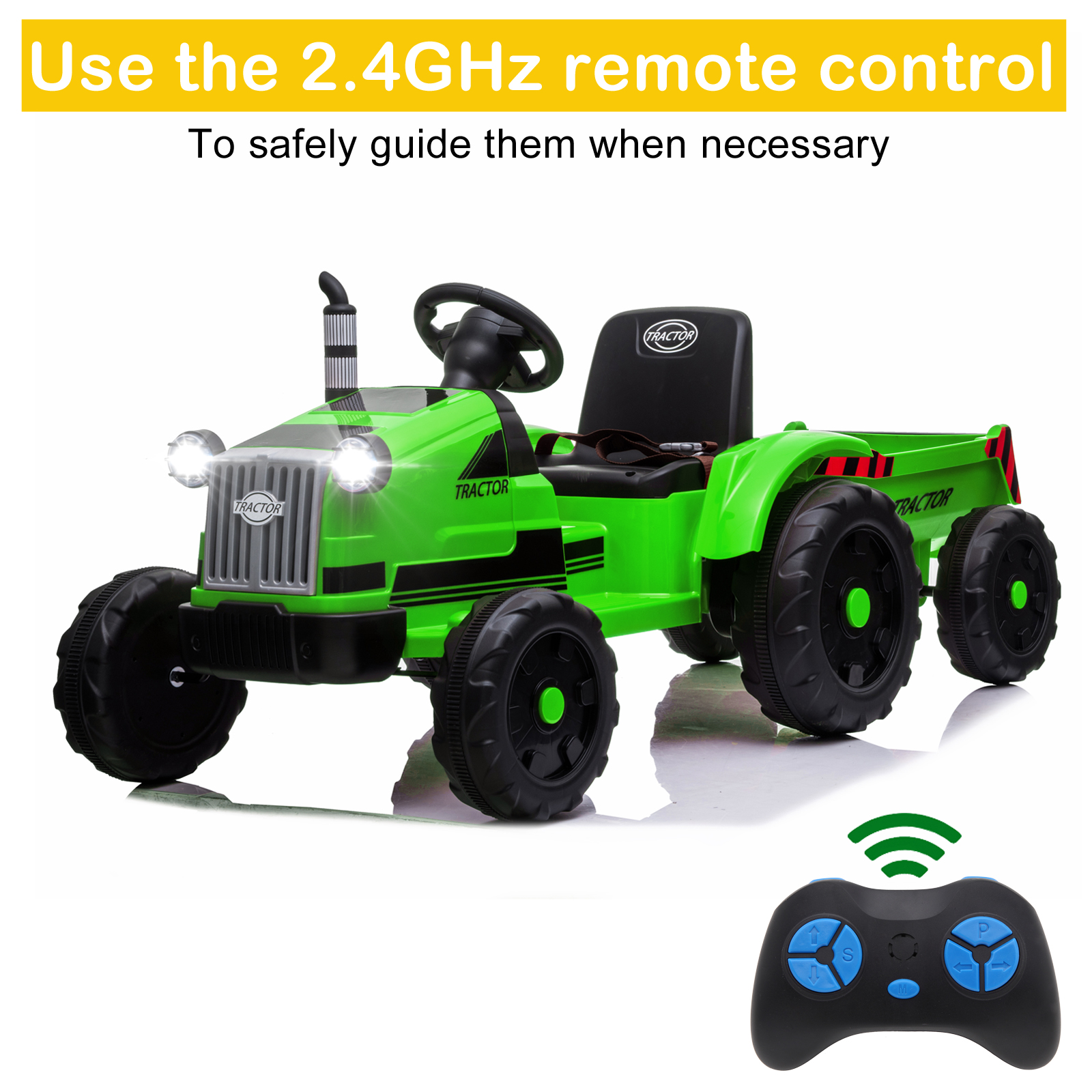 Toy Tractor with Trailer,3-Gear-Shift Ground Loader Ride On with LED Lights