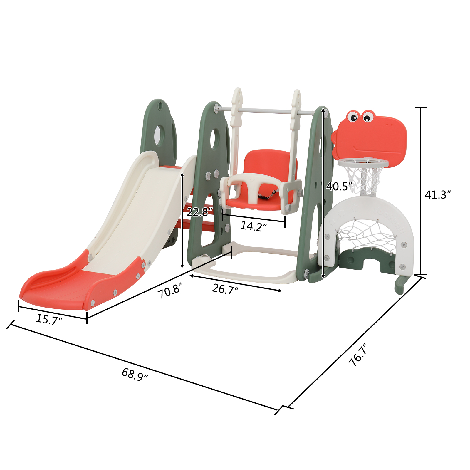 5-in-1 Toddler Slide and Swing Set, Kids Play Climber Slide Playset w/Basketball Hoop, Soccer Goal, Golf