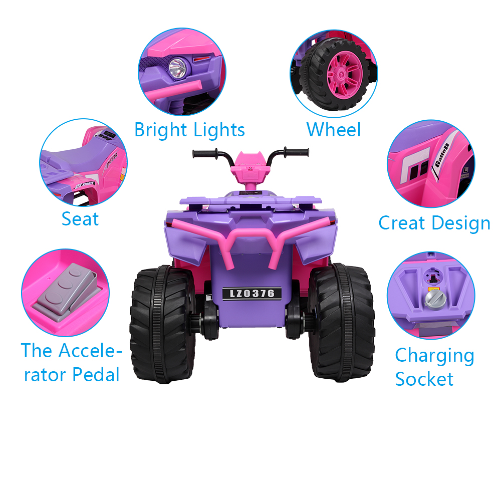 LEADZM LZ-9955 ALL Terrain Vehicle Dual Drive Battery 12V7AH*1 without Remote Control with Slow Start Pink & purple