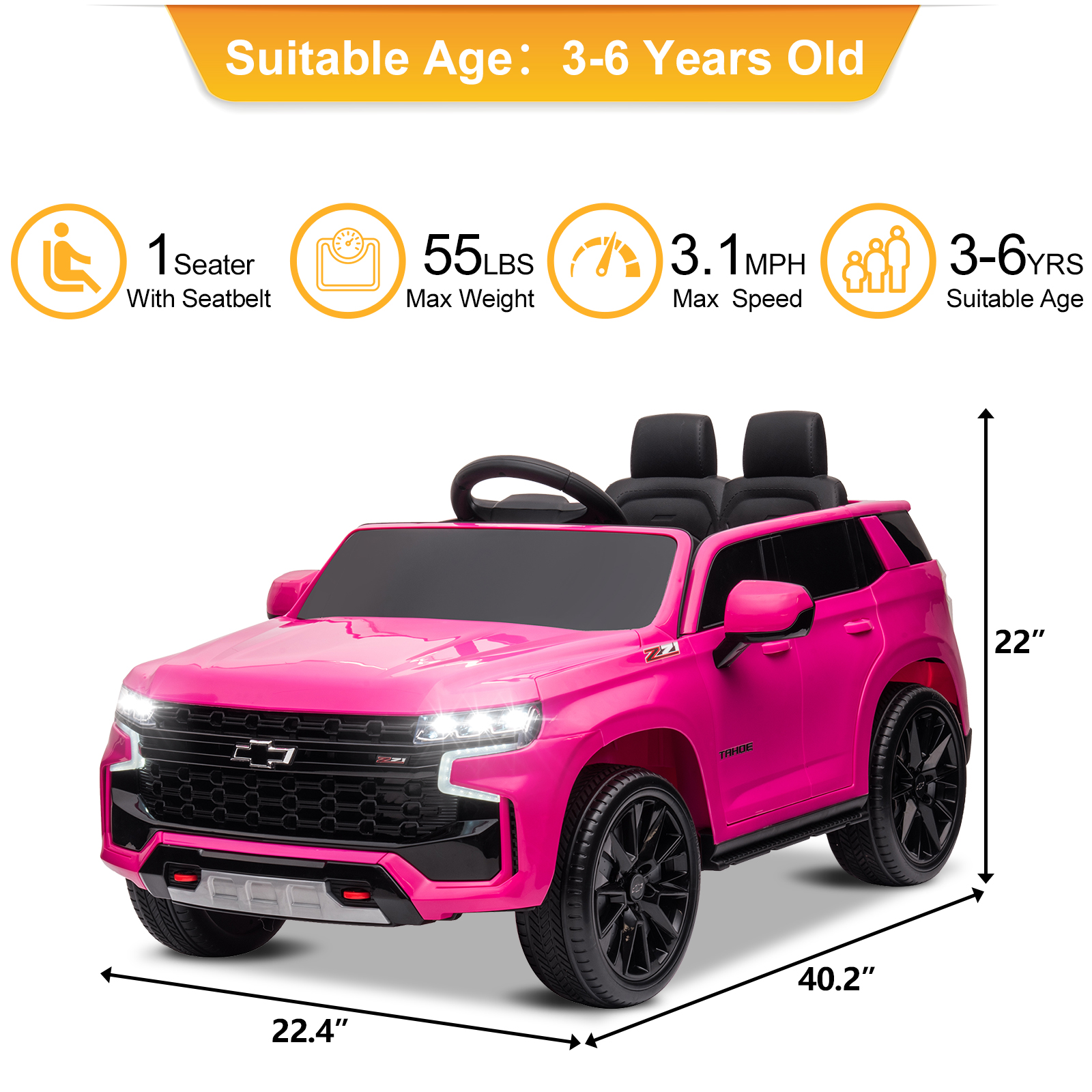 LEADZM Dual Drive 12.00V 7A.h with 2.4G Remote Control HL588 Chevrolet Tahoe SUV Pink