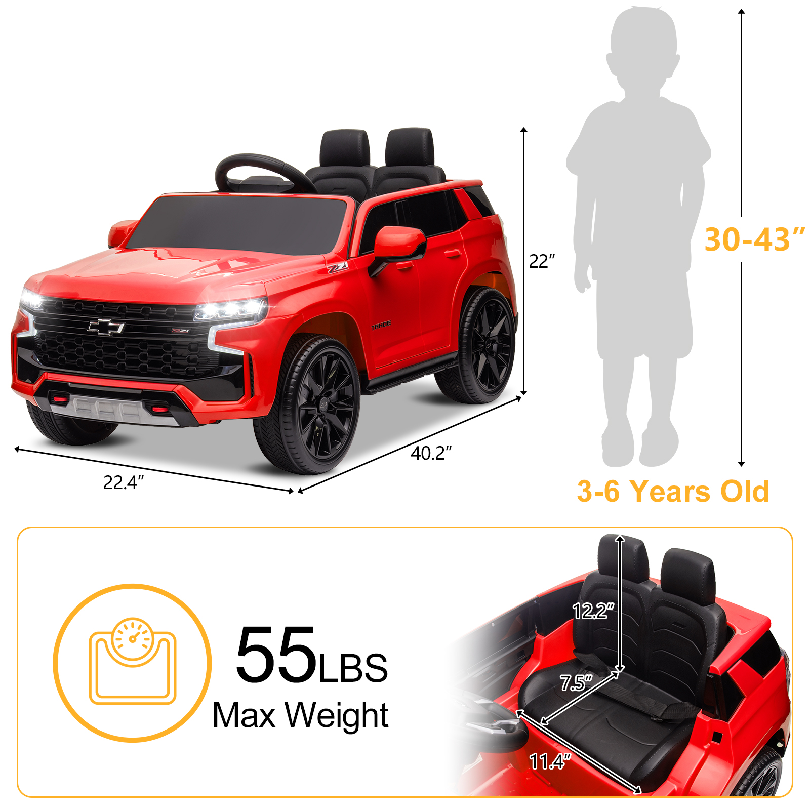 LEADZM Dual Drive 12.00V 7A.h with 2.4G Remote Control HL588 Chevrolet Tahoe SUV Red