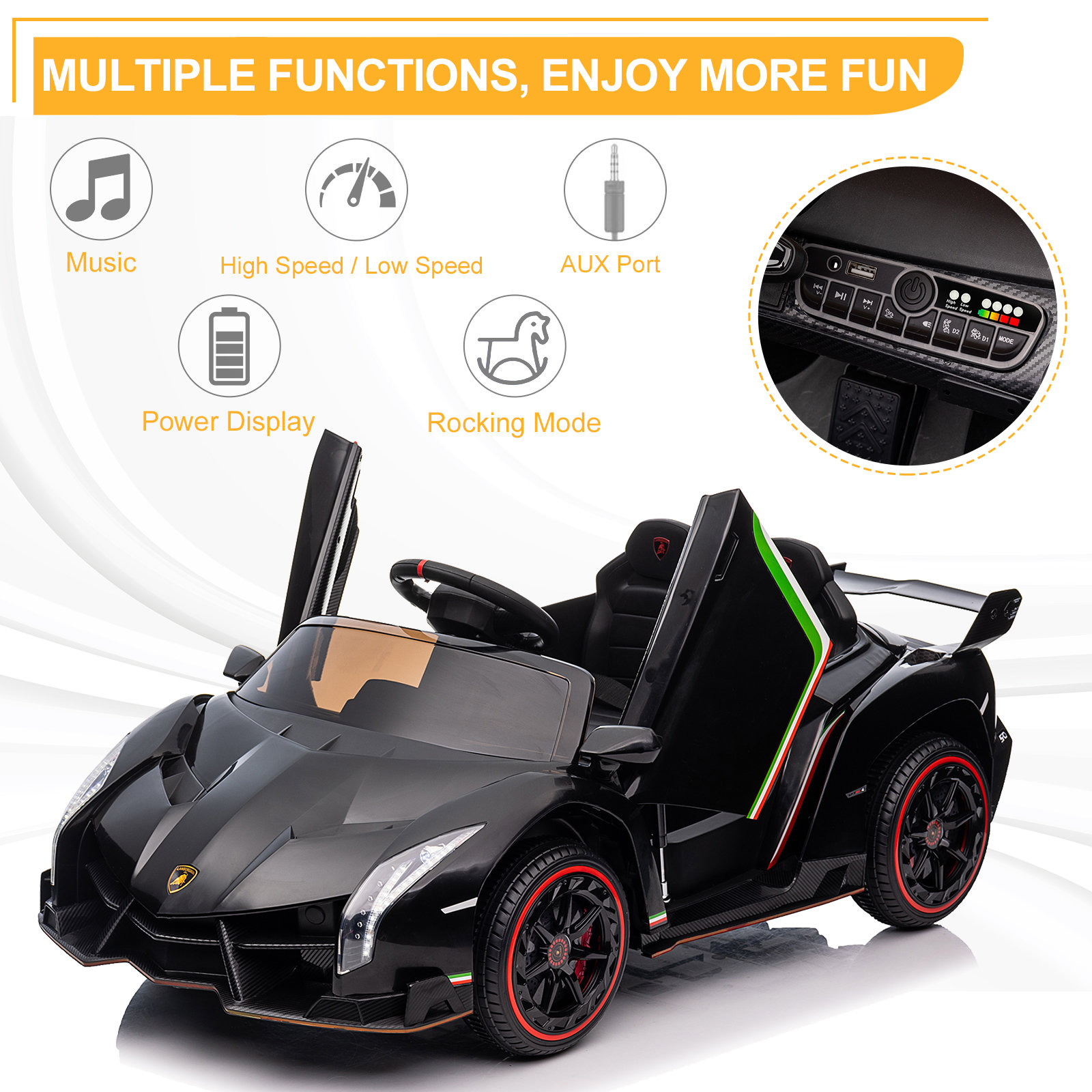 LEADZM Lamborghini Poison Small Dual Drive 12V 4.5AH with 2.4G Remote Control Sports Car Electric Ca