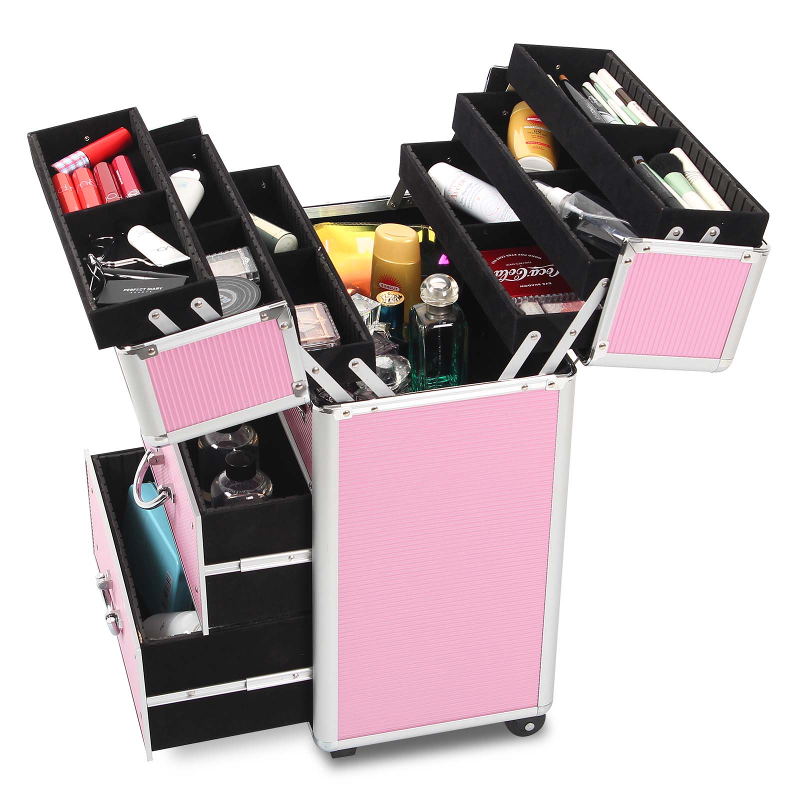 Rolling Makeup Case with Drawers, Makeup Trolley Case With Wheels Makeup Travel Case Organizer
