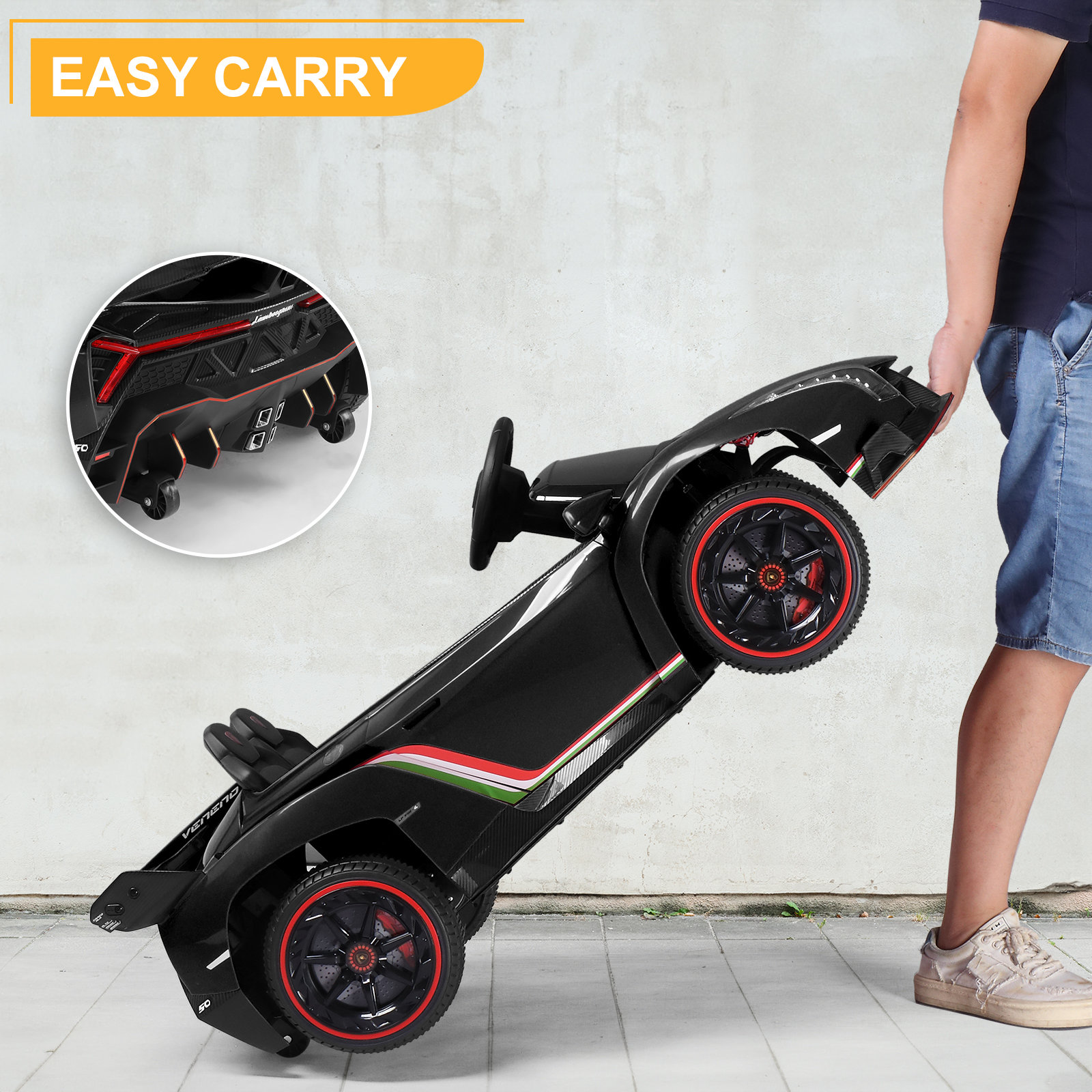 LEADZM Lamborghini Poison Small Dual Drive 12V 4.5AH with 2.4G Remote Control Sports Car Electric Ca