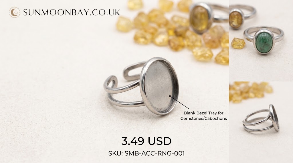 Adjustable Stainless Steel Gemstone Ring Base (Blank Cabochon Tray Setting)