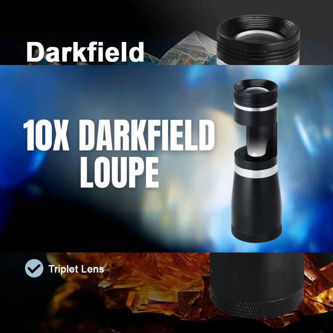 10X Darkfield Loupe Gemstone Inspector with LED Light & 20.5mm Triplet Lens