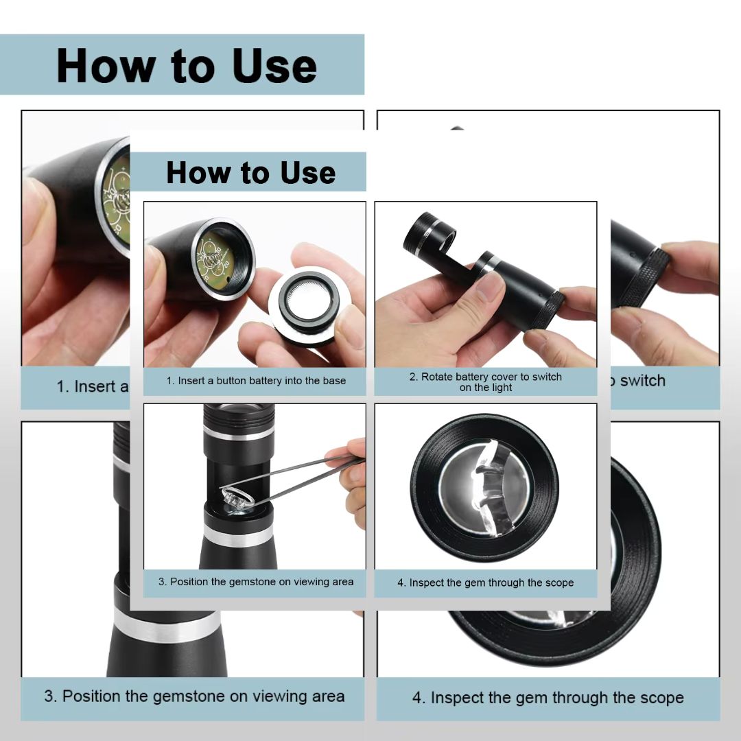 10X Darkfield Loupe Gemstone Inspector with LED Light & 20.5mm Triplet Lens