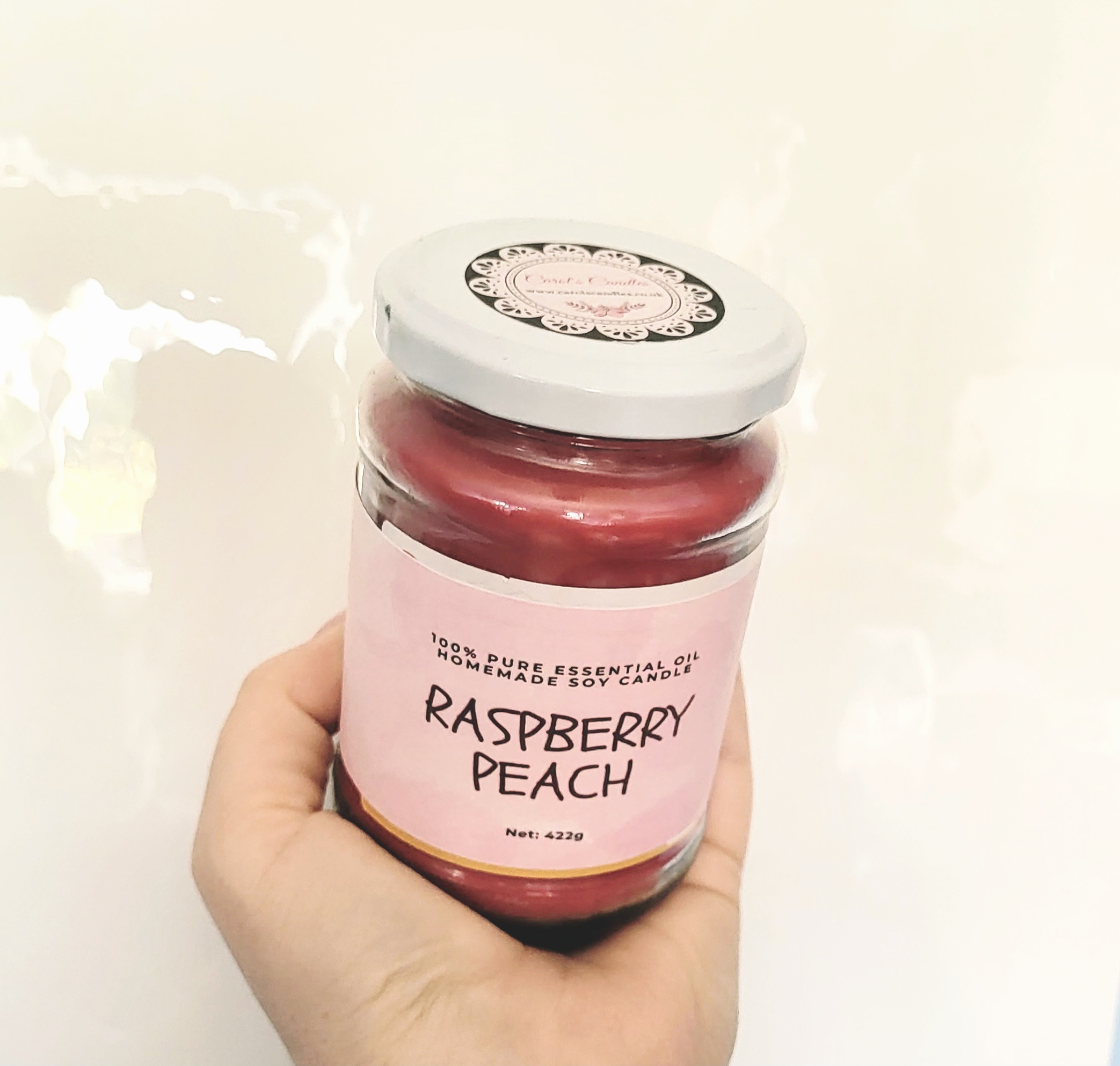 Recycled glass jar soy candle - Raspberry Peach