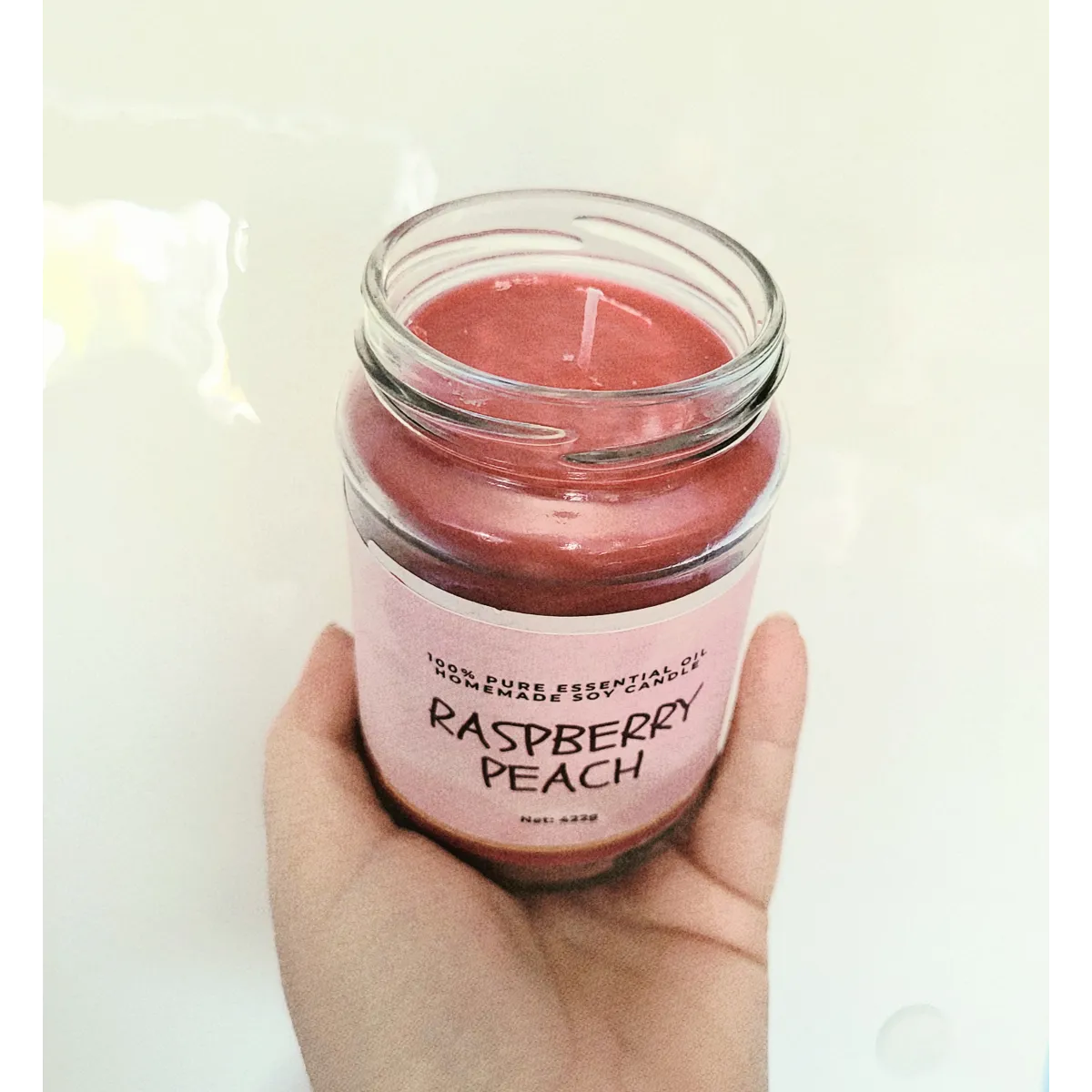Recycled glass jar soy candle - Raspberry Peach
