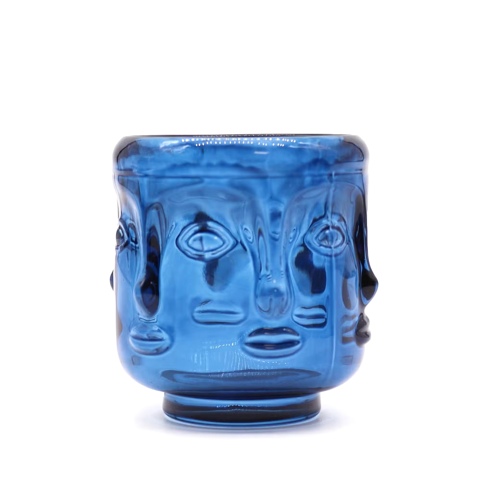 2 Buddha Faces Candle Jar - Royal Blue