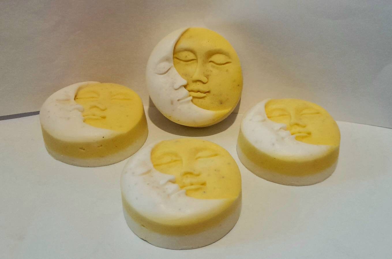 Shea & Oatmeal lemongrass soap - 80g Sun and Moon Round vegan Bar, Carol's Candles and gifts