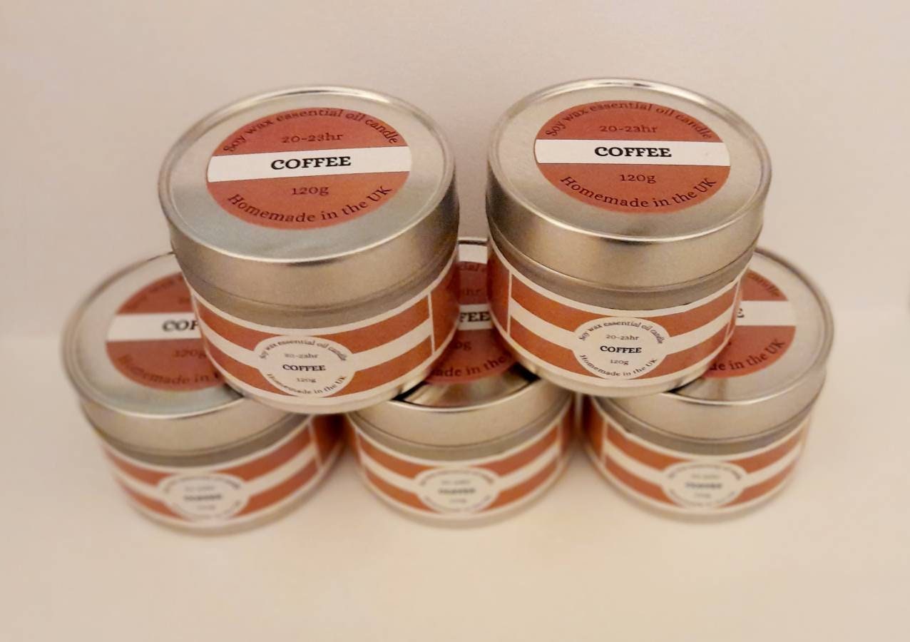 2x Coffee Soy- Homemade candle in a silver tin - 23hr