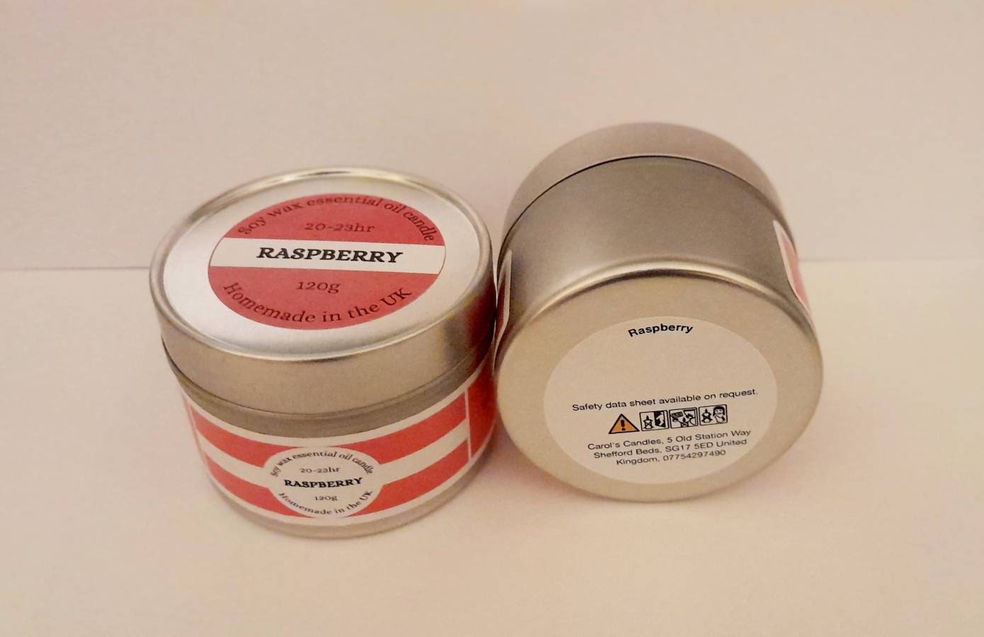 2x Raspberry Soy- Homemade candle in a silver tin - 23hr