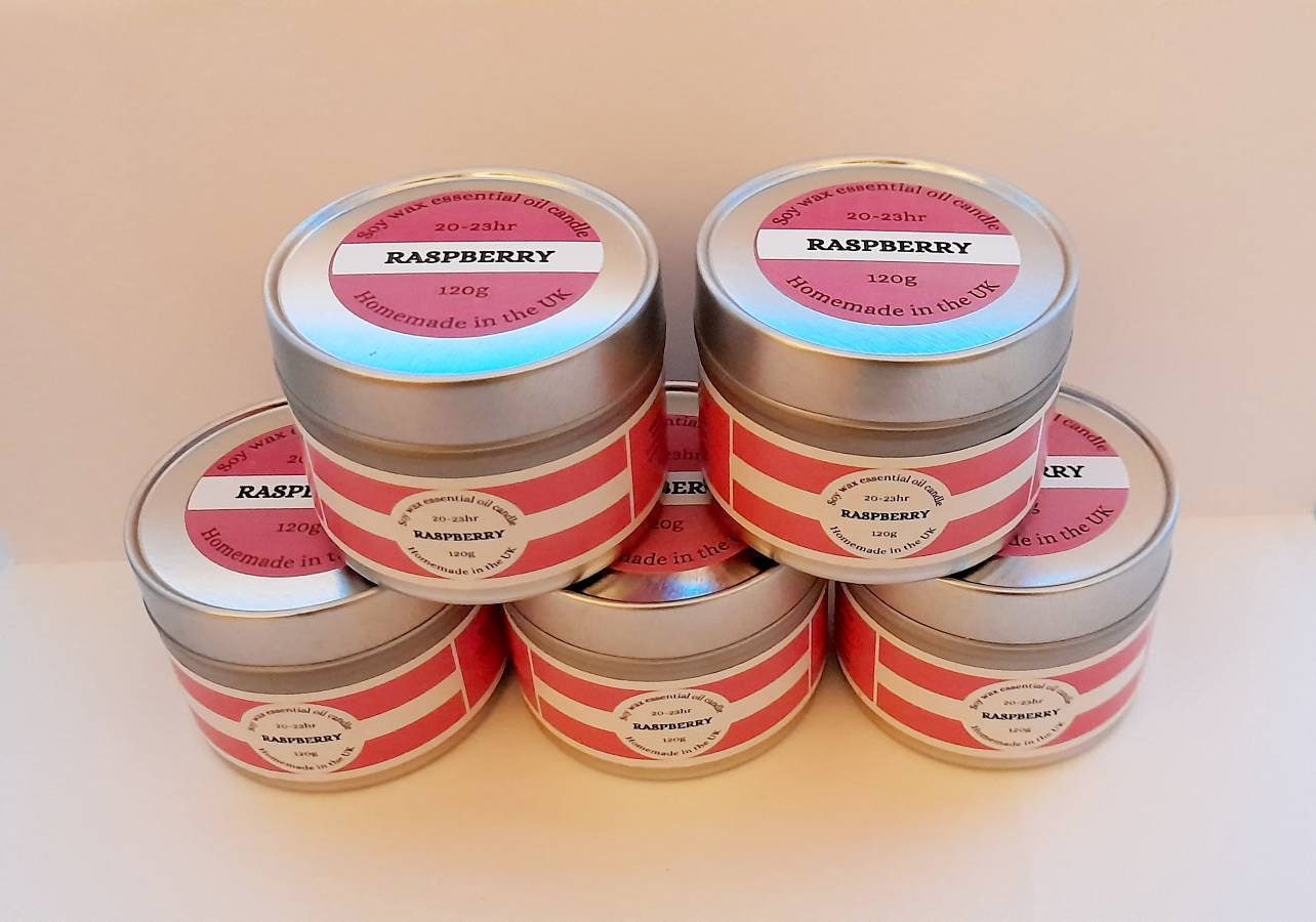 2x Raspberry Soy- Homemade candle in a silver tin - 23hr