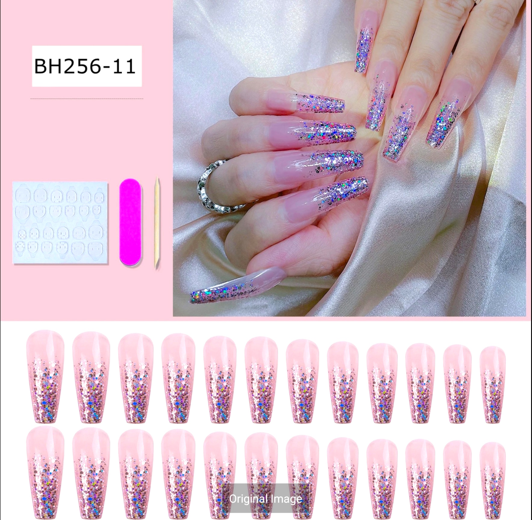 Glue On Nails All That Glitter Pink