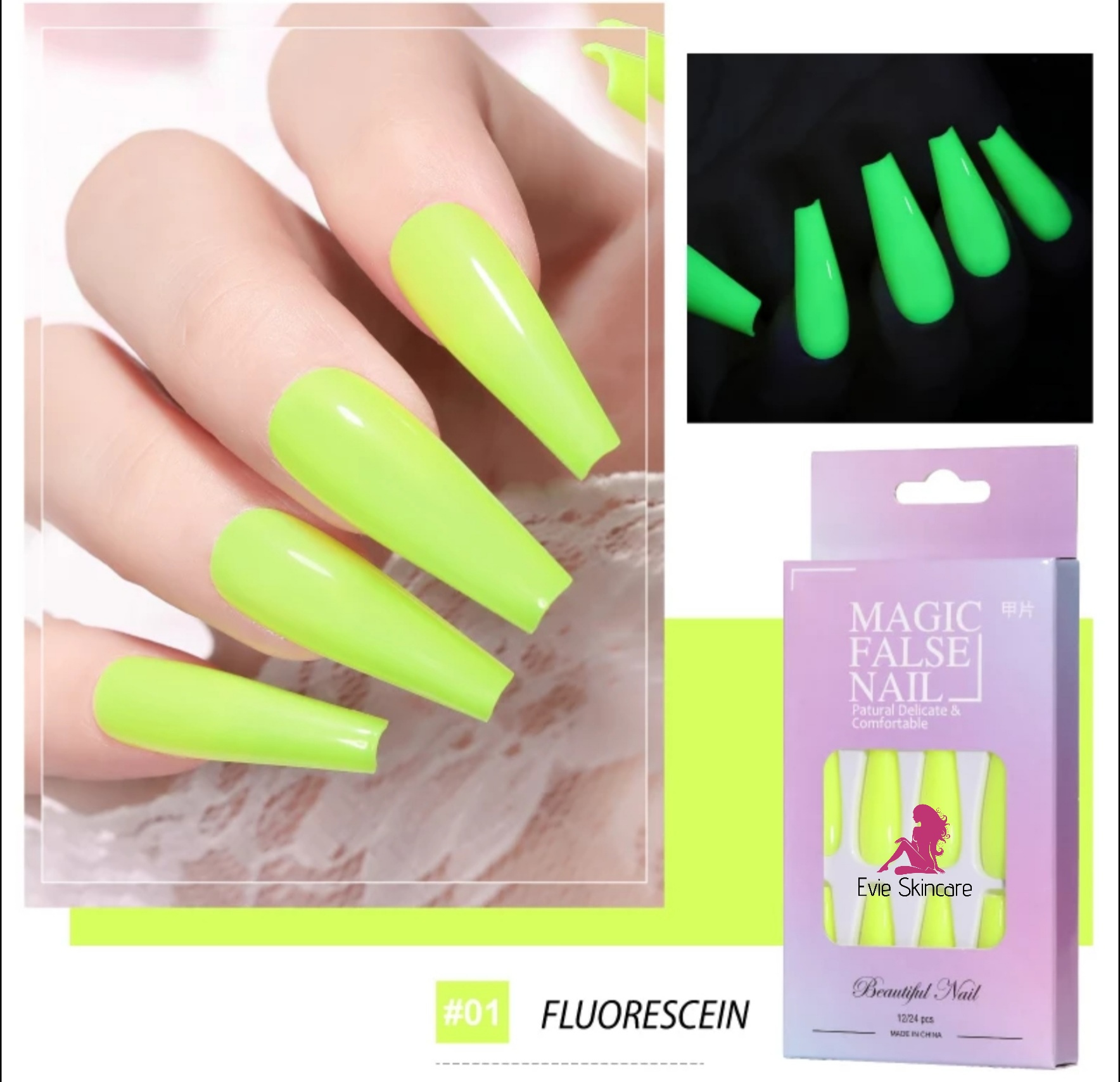 Fluorescent False Nails 24 Pcs