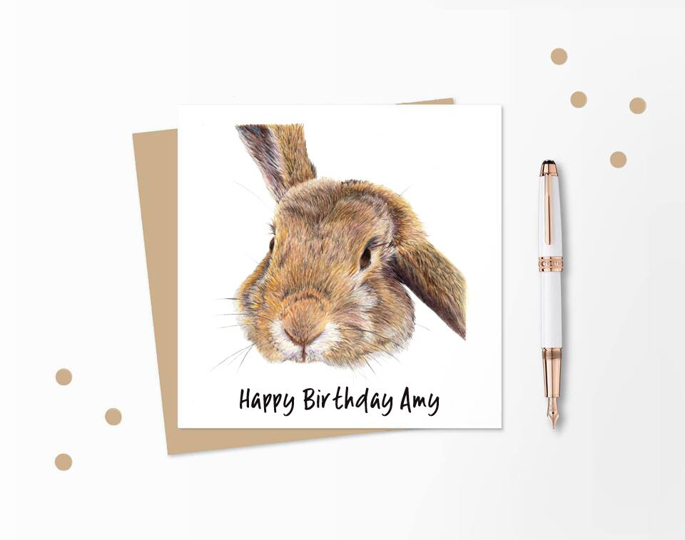 Rabbit Birthday Card, Personalised Bunny Card, Rabbit Card for Men, Women, Children, Bunny Card, Per