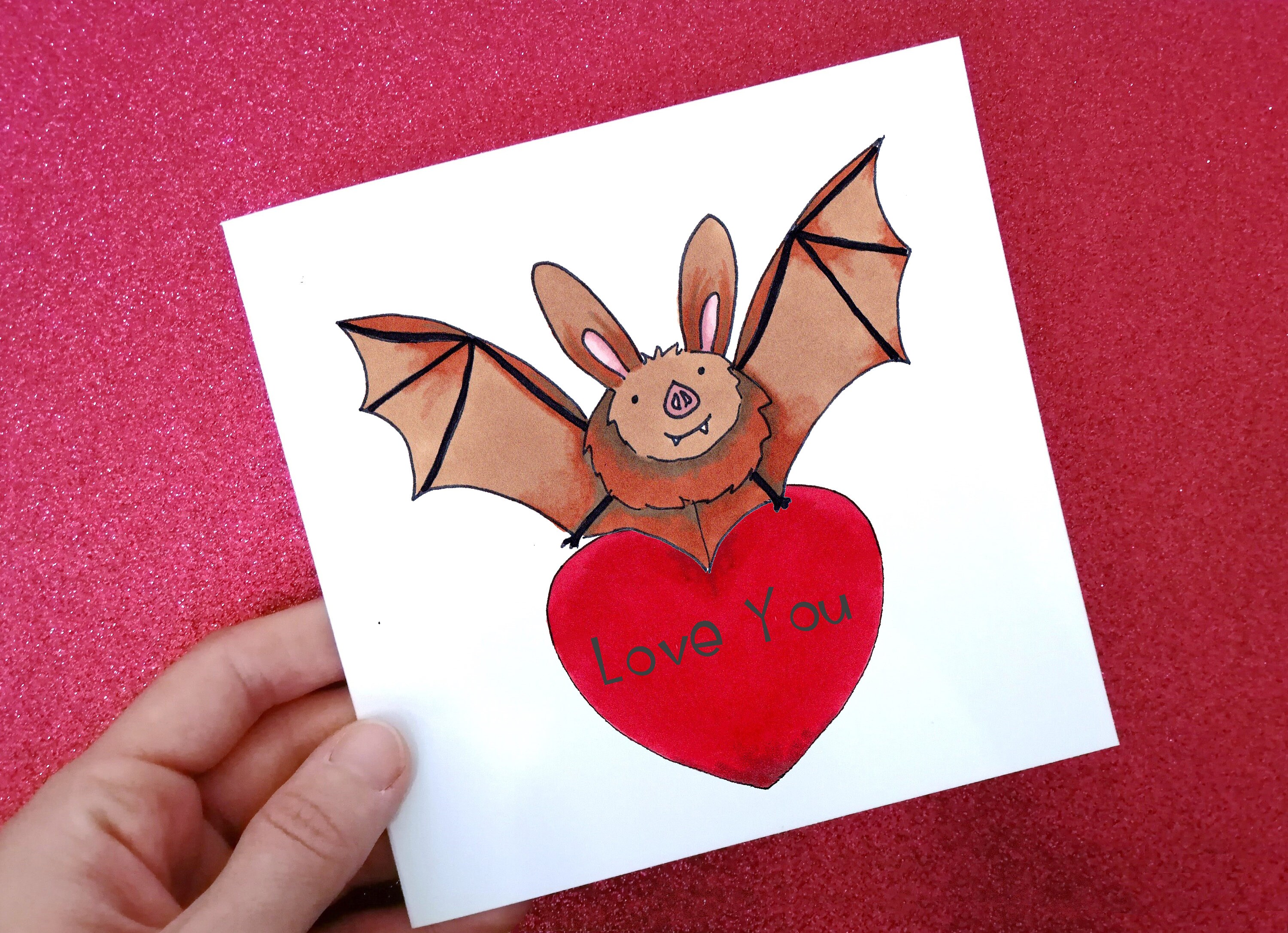 Bat Card, Bat Love Card, Personalised Bat Card, Bat Valentine's Day Card