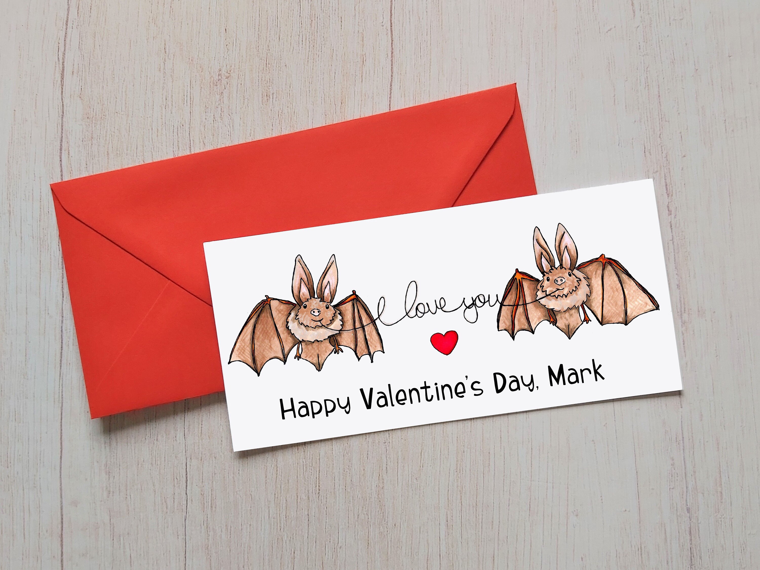 Bat Love Card, Bat Valentine's Day Card, Bat Anniversary Card, Bat Birthday Card, For Husband, Wife,