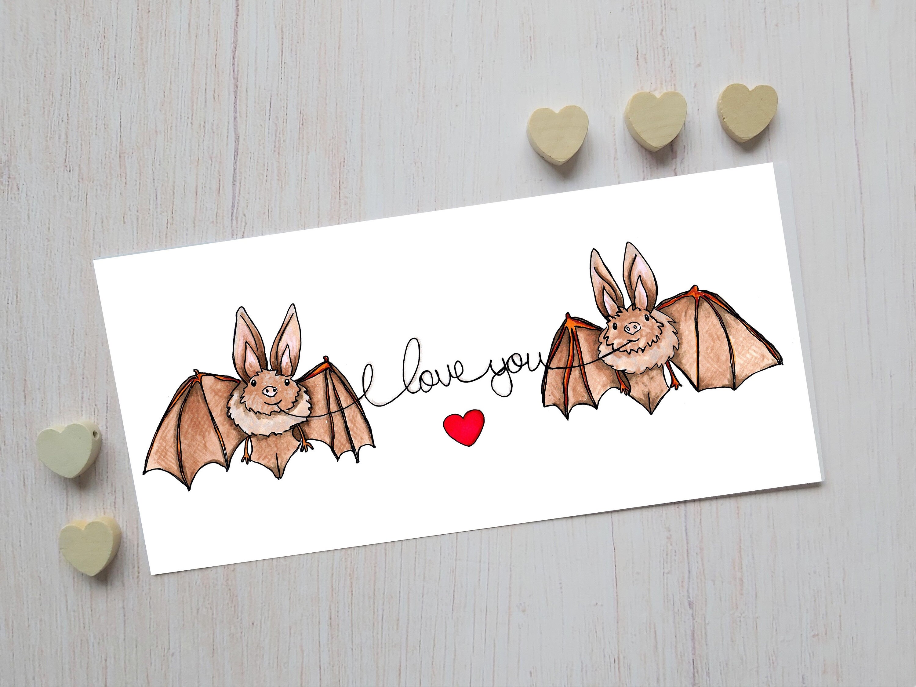 Bat Love Card, Bat Valentine's Day Card, Bat Anniversary Card, Bat Birthday Card, For Husband, Wife,