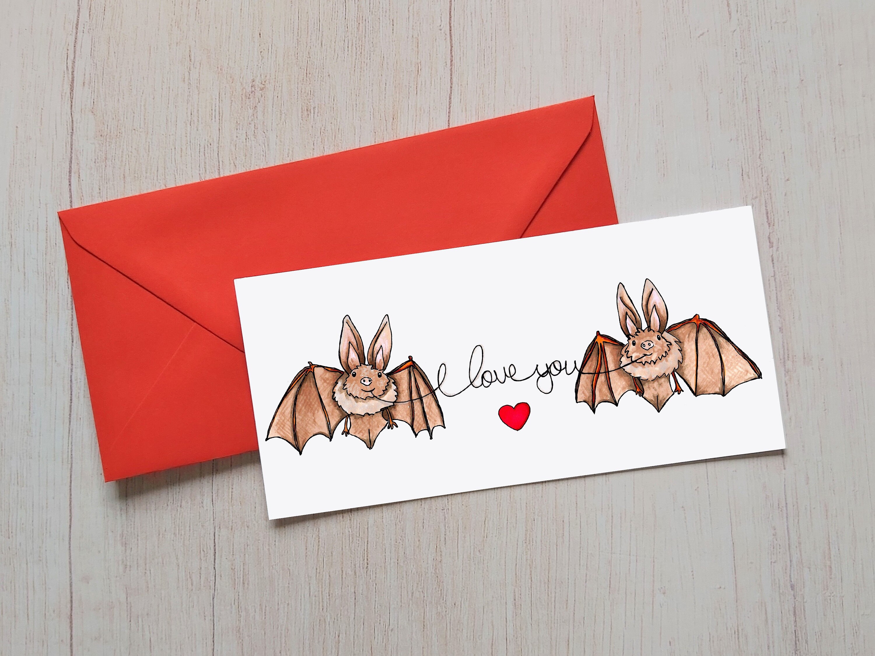 Bat Love Card, Bat Valentine's Day Card, Bat Anniversary Card, Bat Birthday Card, For Husband, Wife,