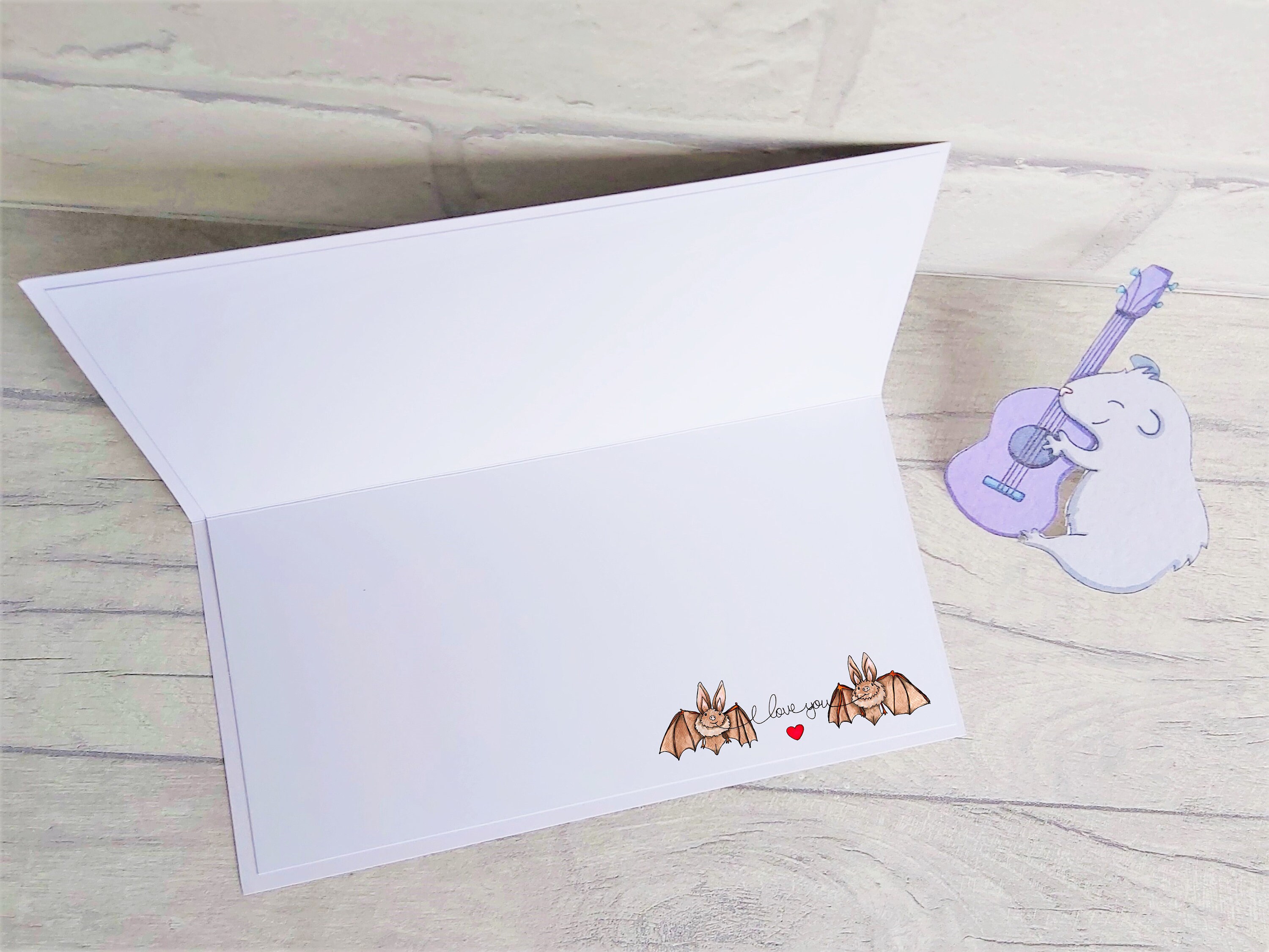 Bat Love Card, Bat Valentine's Day Card, Bat Anniversary Card, Bat Birthday Card, For Husband, Wife,