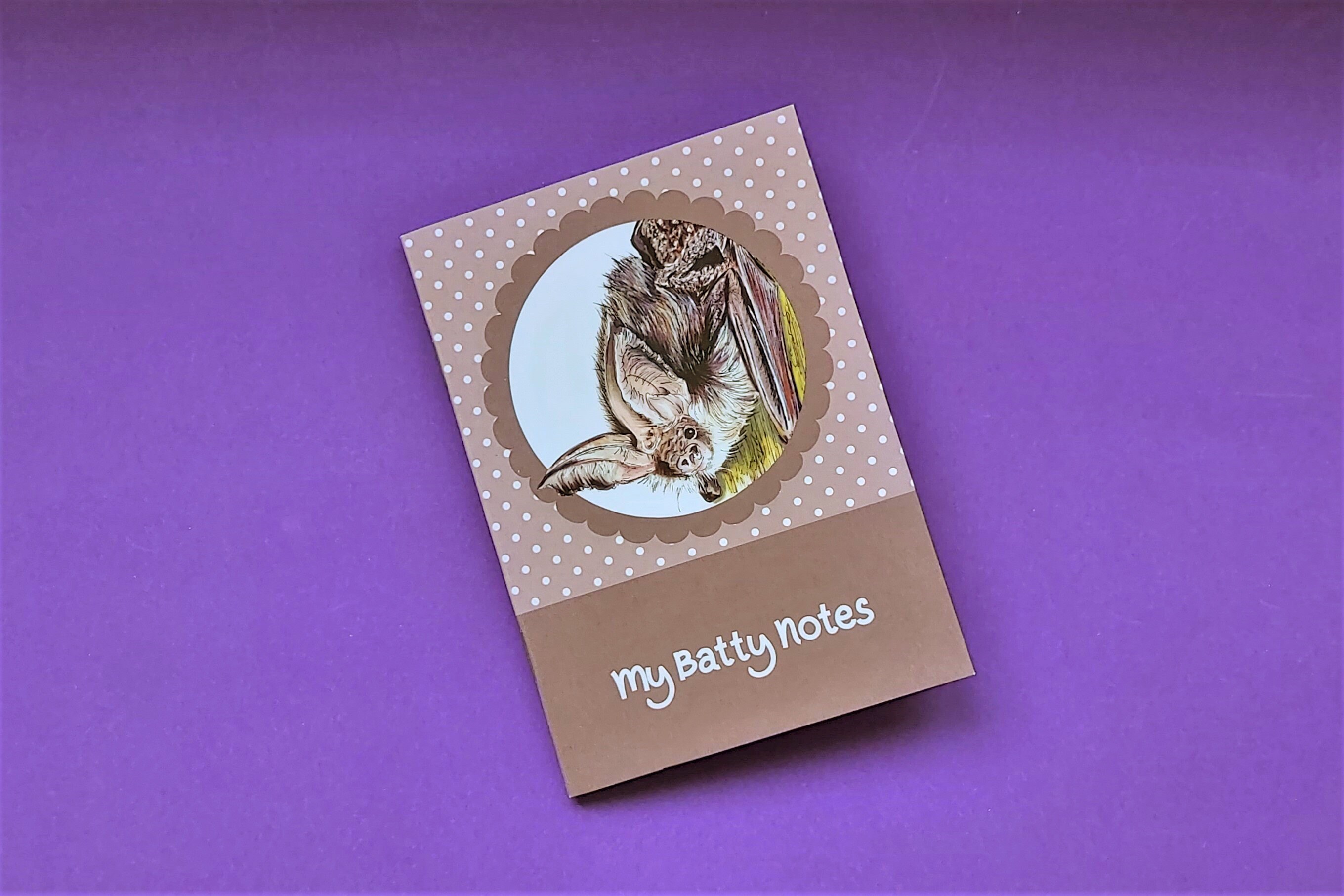 Bat Notebook A6, Brown Long Eared Bat Stationery, Christmas Gift, Stocking Filler, Eco Friendly Stat