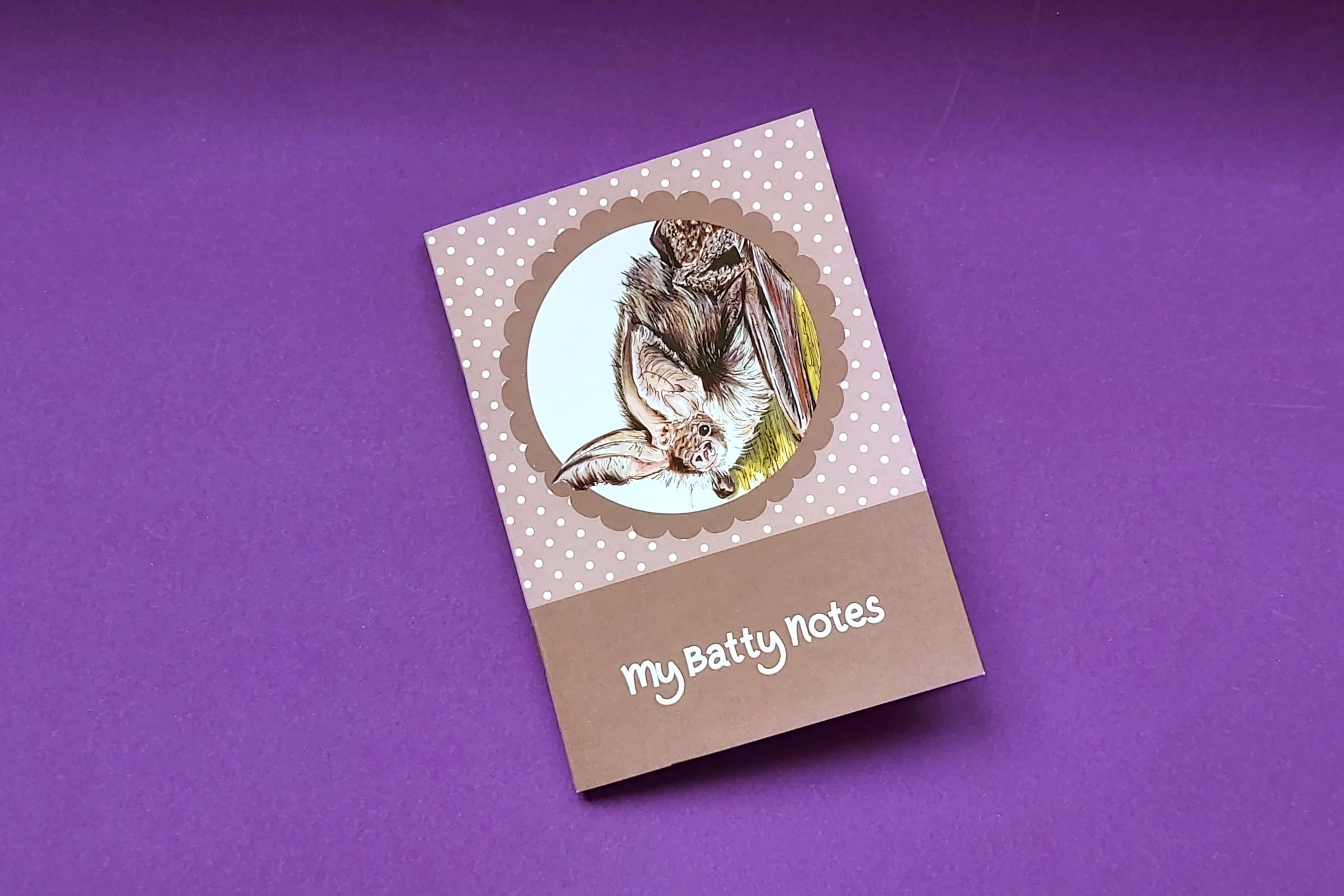 Bat Notebook A6, Brown Long Eared Bat Stationery, Christmas Gift, Stocking Filler, Eco Friendly Stat