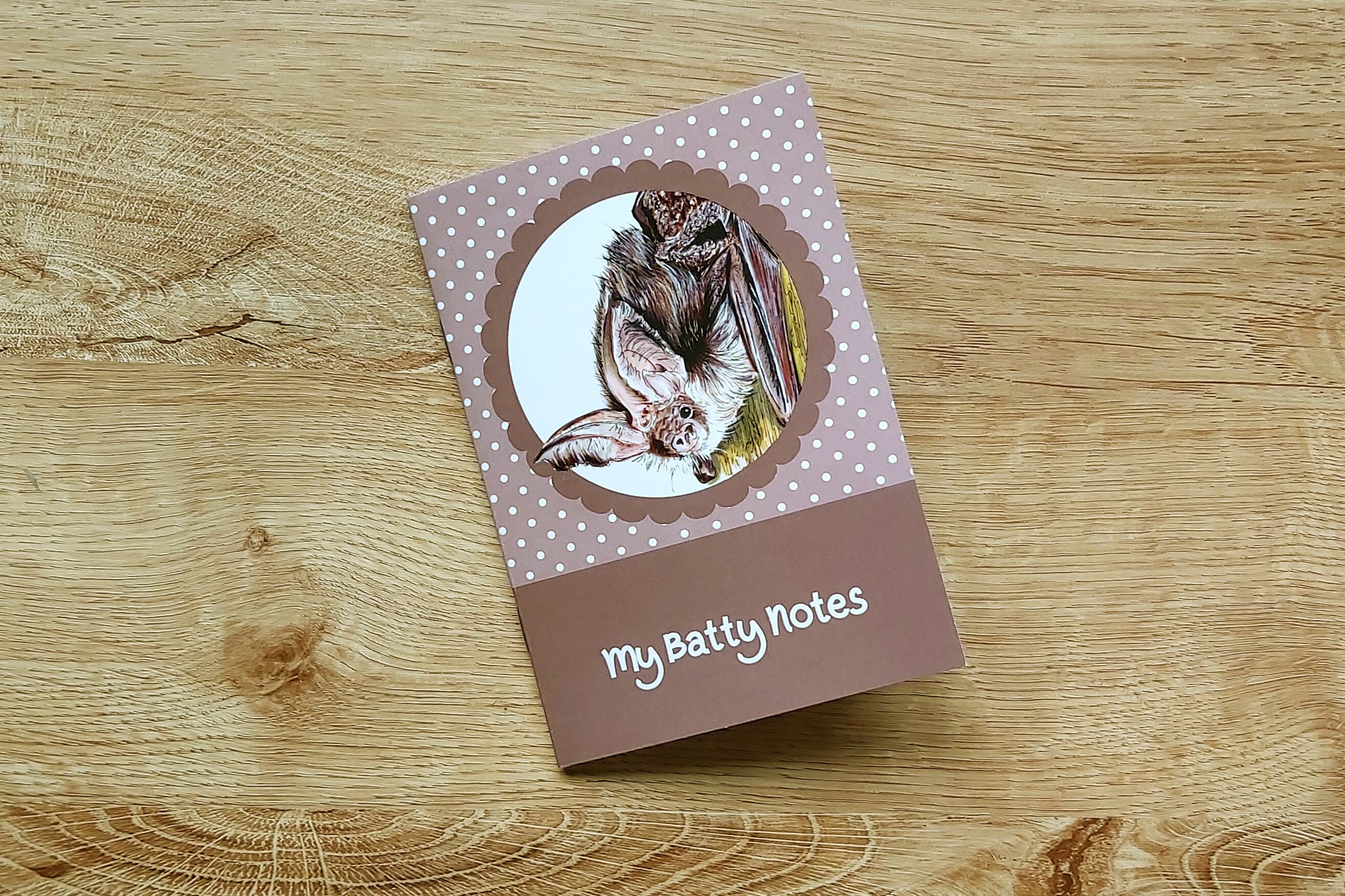 Bat Notebook A6, Brown Long Eared Bat Stationery, Christmas Gift, Stocking Filler, Eco Friendly Stat