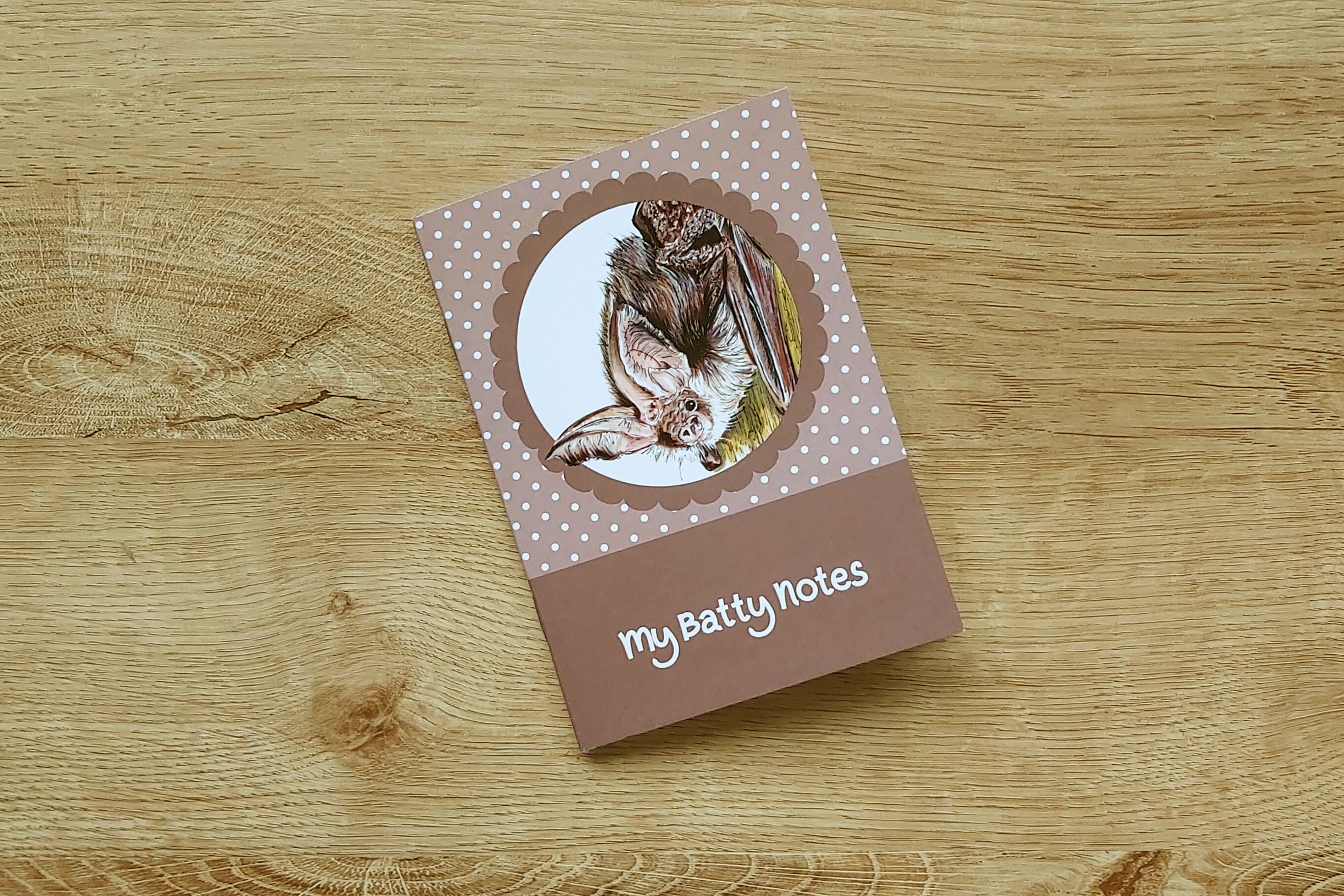 Bat Notebook A6, Brown Long Eared Bat Stationery, Christmas Gift, Stocking Filler, Eco Friendly Stat