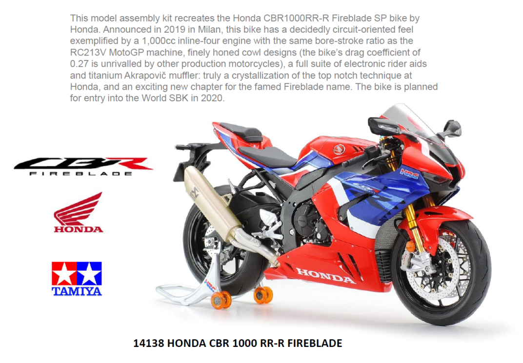 thumbnail image 2 of Tamiya 14138 1/12 Scale Honda CBR 1000-RR-R Fireblade SP Model Kit 2 of 4