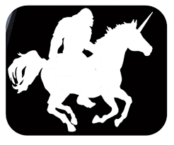 Bigfoot riding a unicorn, Sasquatch die cut vinyl decal sticker