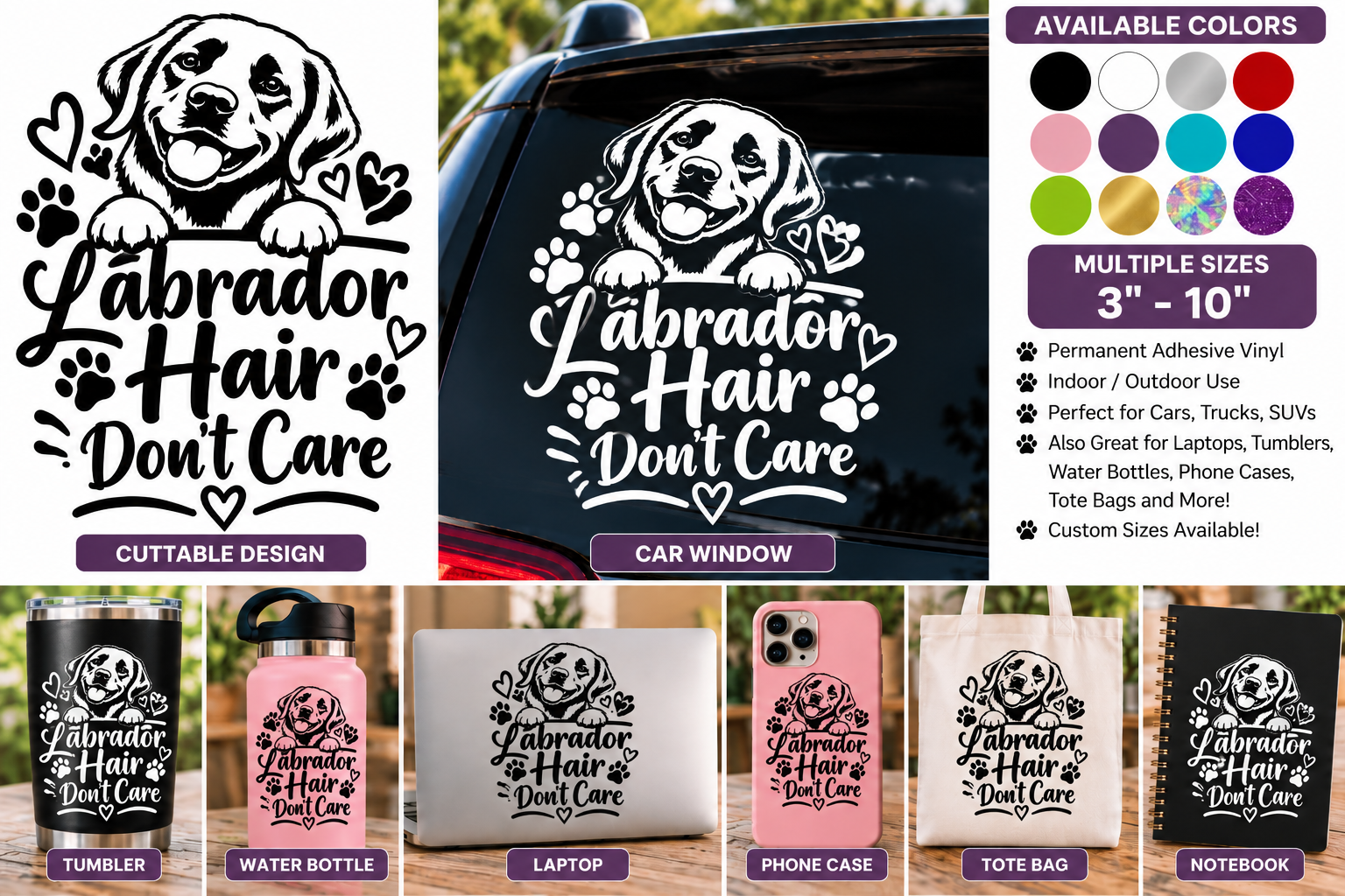 Labrador Hair Don’t Care – Labrador Retriever Vinyl Decal