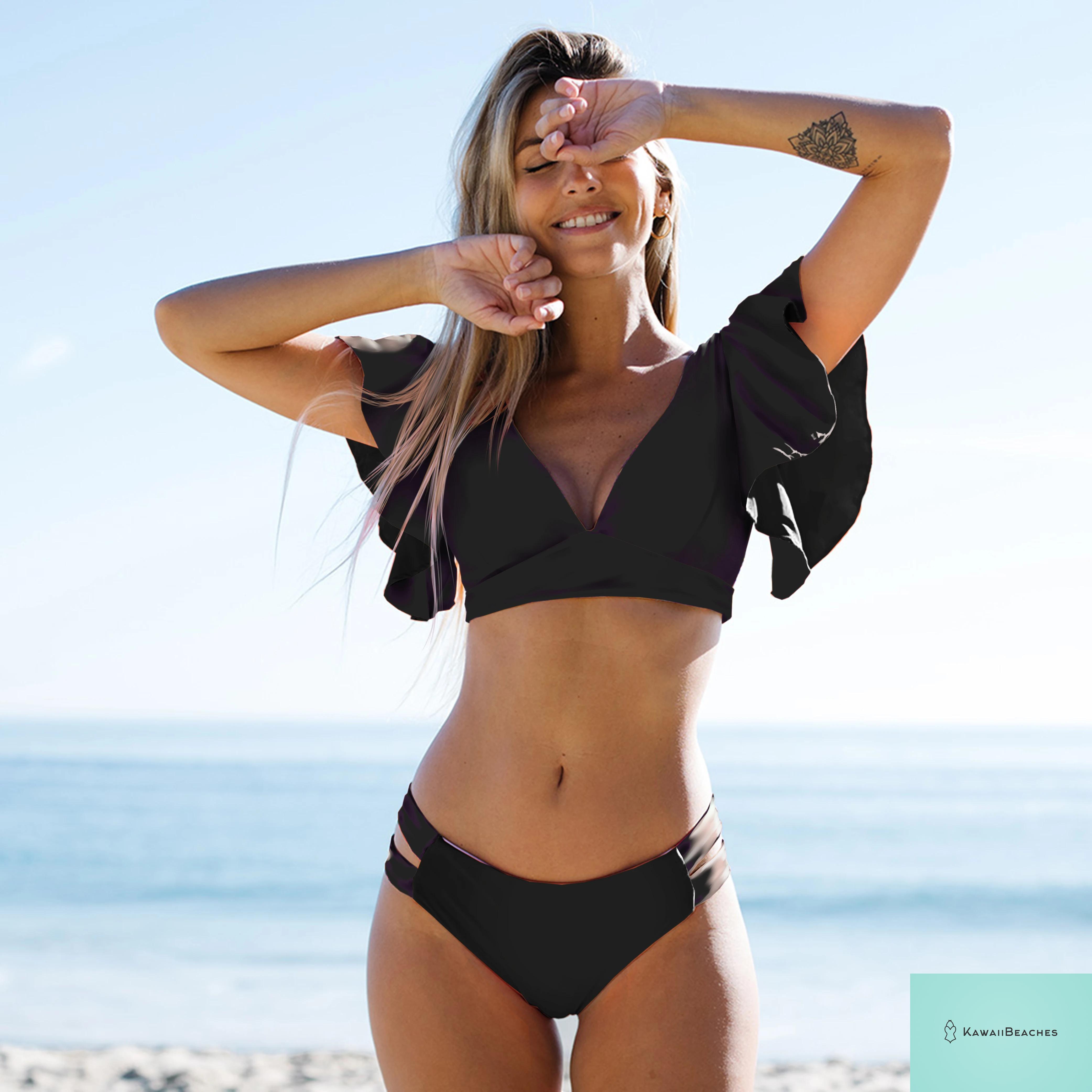 Tropical Ruffle Floral High Waist Swimsuit