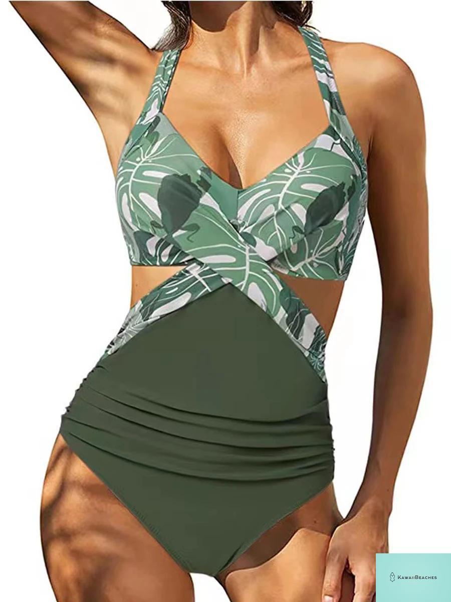 Kawaii Printed Halter One Piece Swimsuit