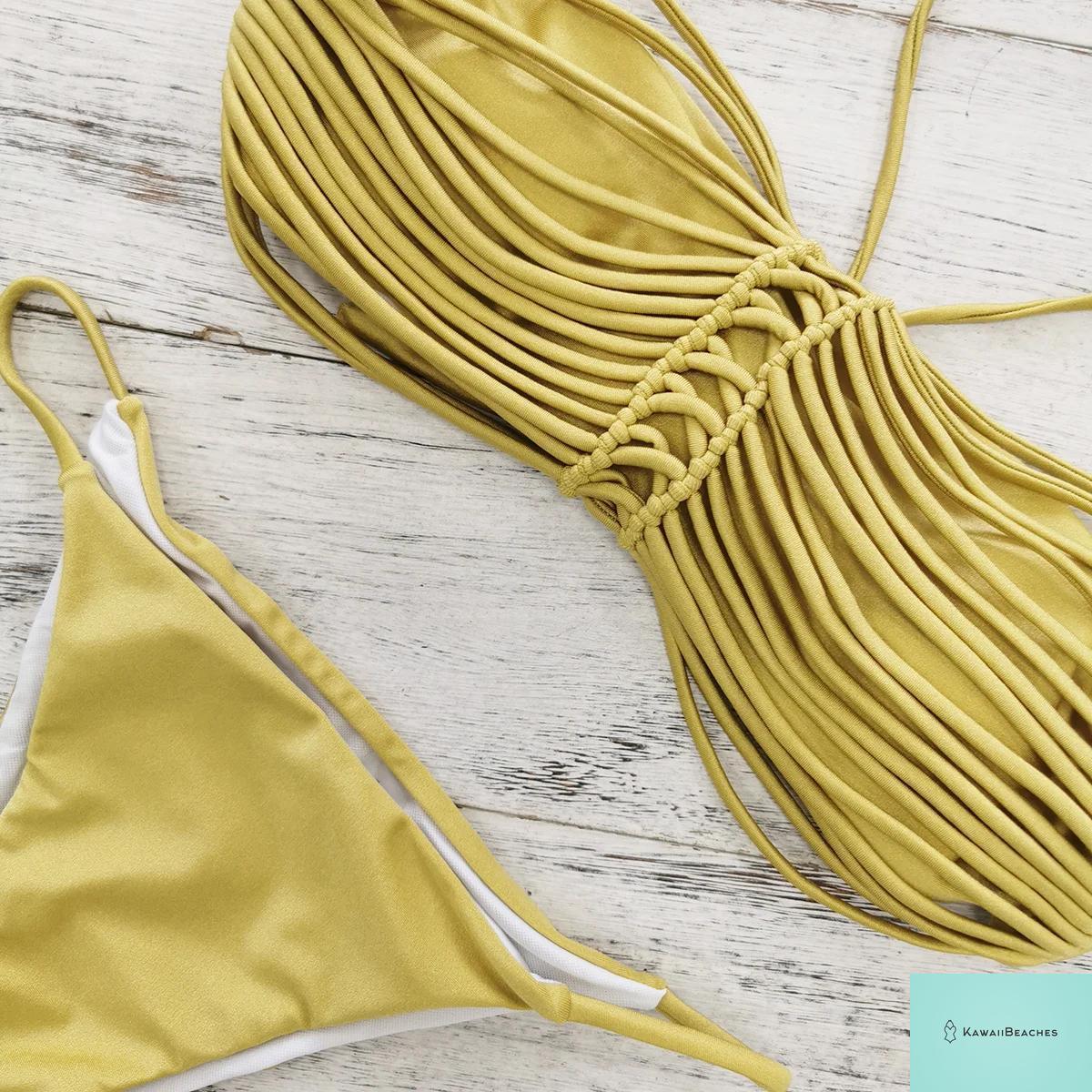 Kawaii Stripes Lace-Up Brazilian Bikini Set