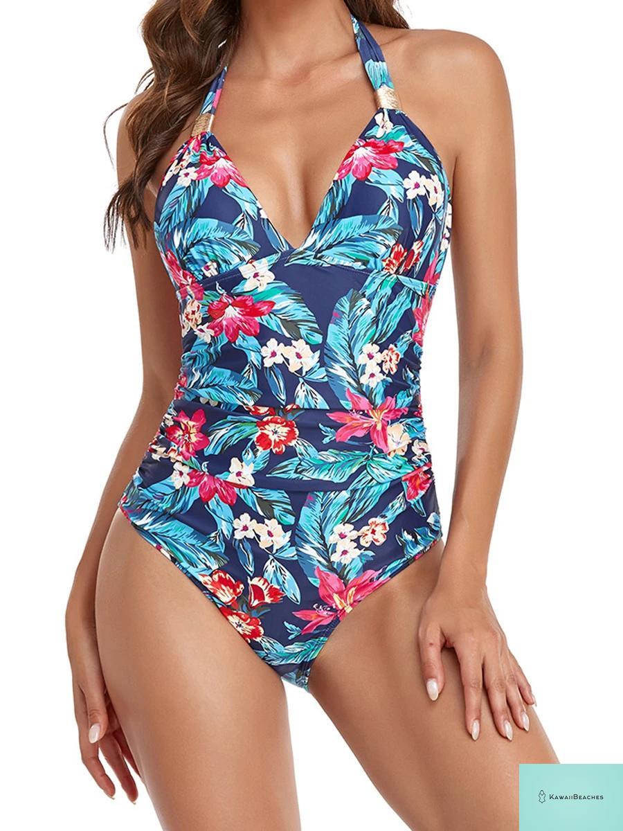 Vintage Leopard Print Halter One-Piece Swimsuit