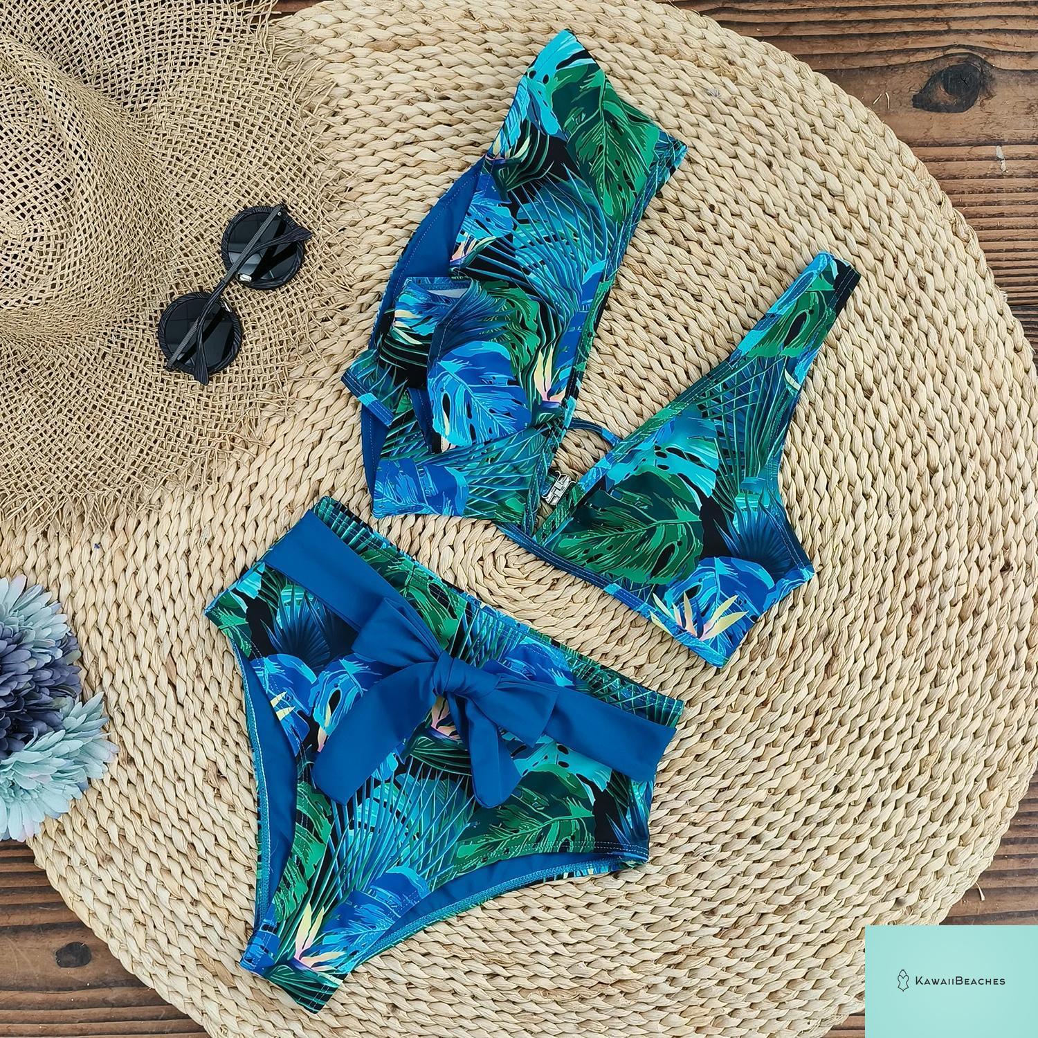 Floral Printed High Waist Bandage Bikini Set
