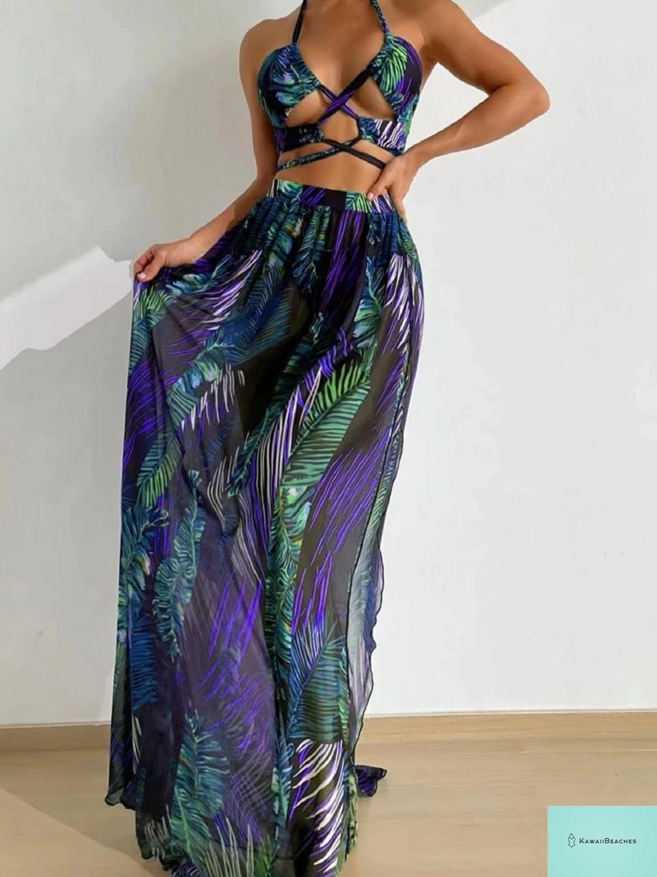 Womens Halter Bikini with Beach Dress