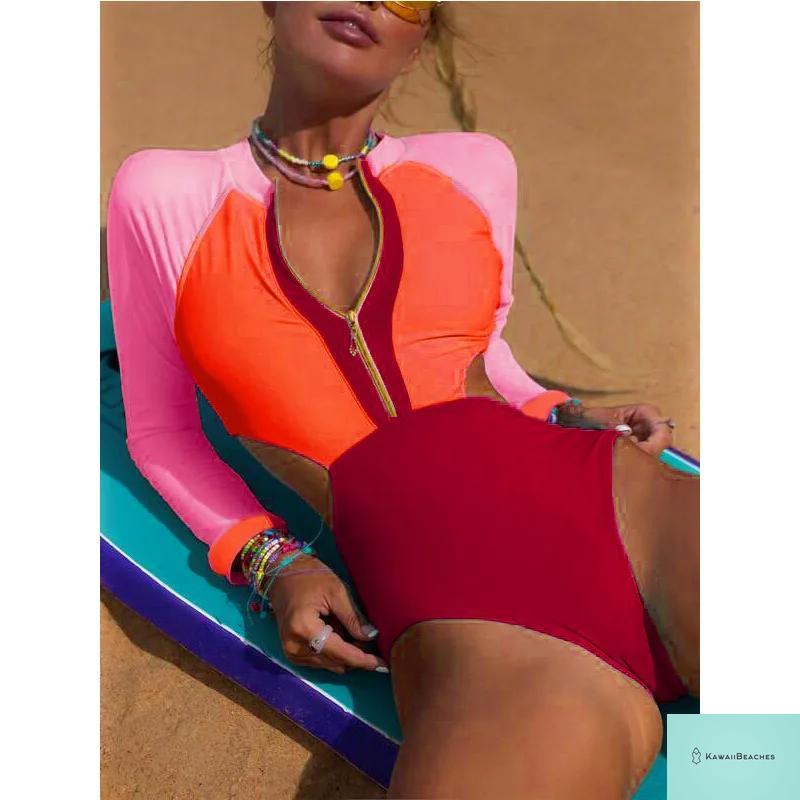Kawaii Patchwork Long Sleeve Swimsuit