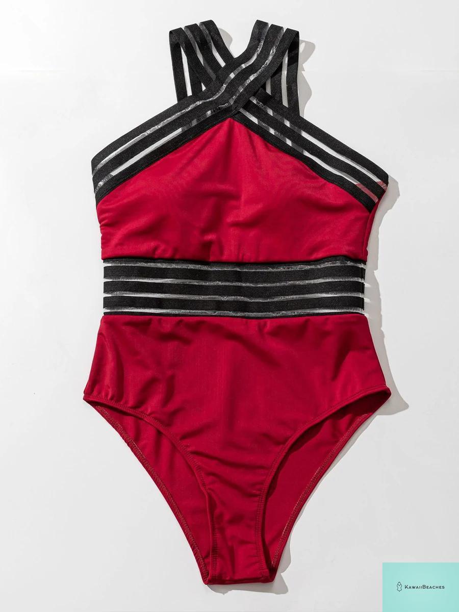 High Neck Mesh Swimwear Bodysuit