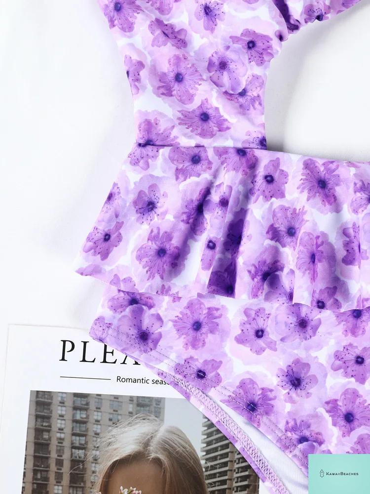 Kawaii Floral Ruffle One-Piece Swimsuit