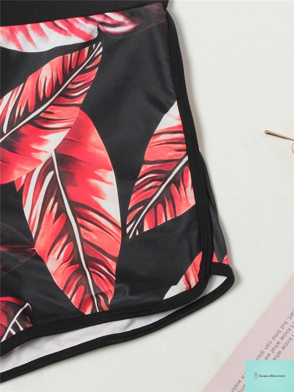 Leaves Printed Push Up Swimsuit