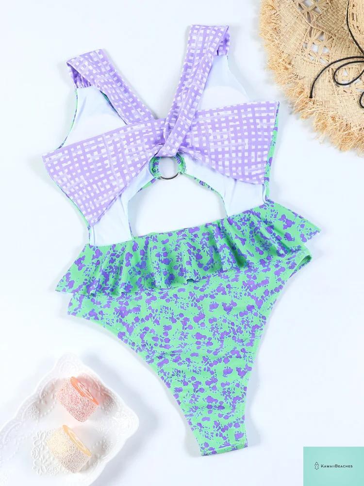 Kawaii Floral Ruffle One-Piece Swimsuit
