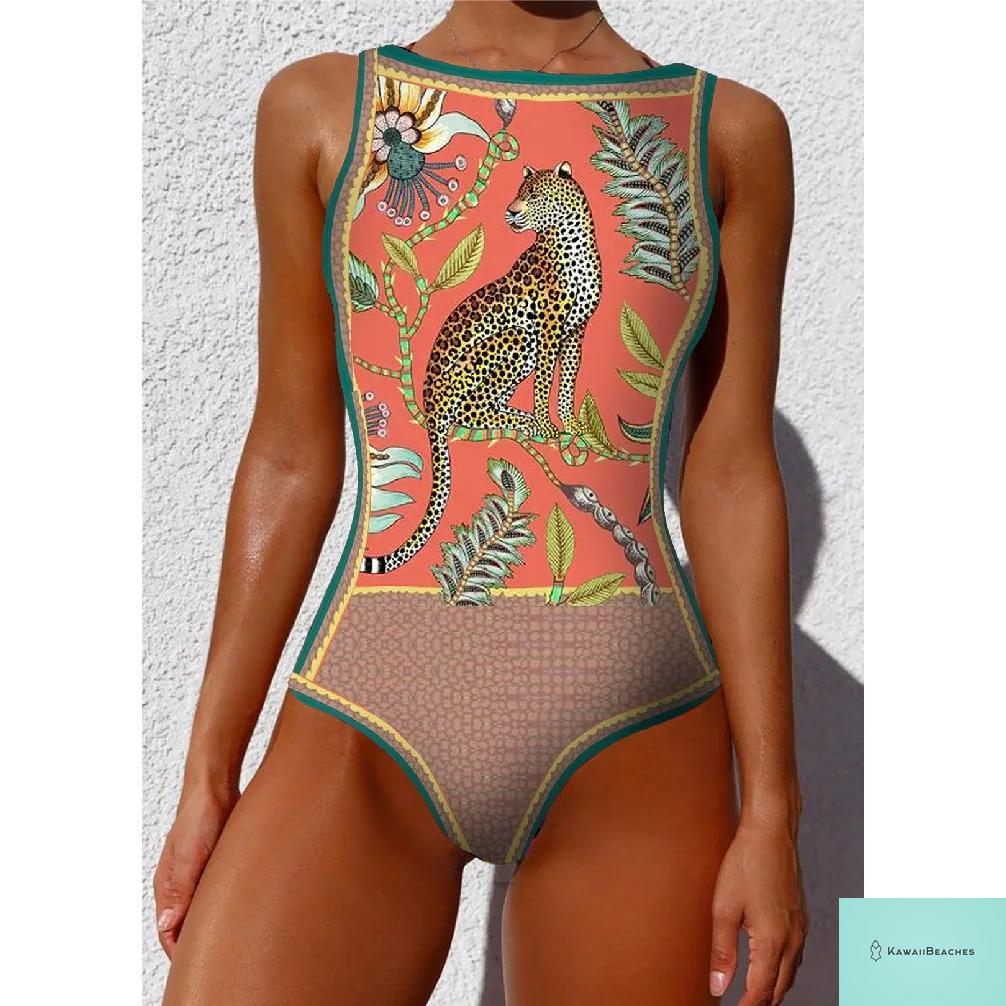 Striped Tropical Monokini Swimsuit for Women