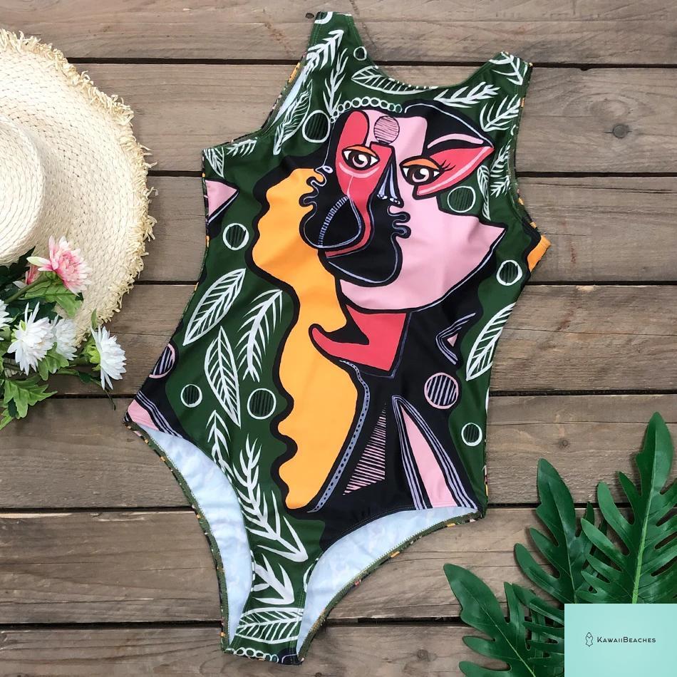 Striped Tropical Monokini Swimsuit for Women