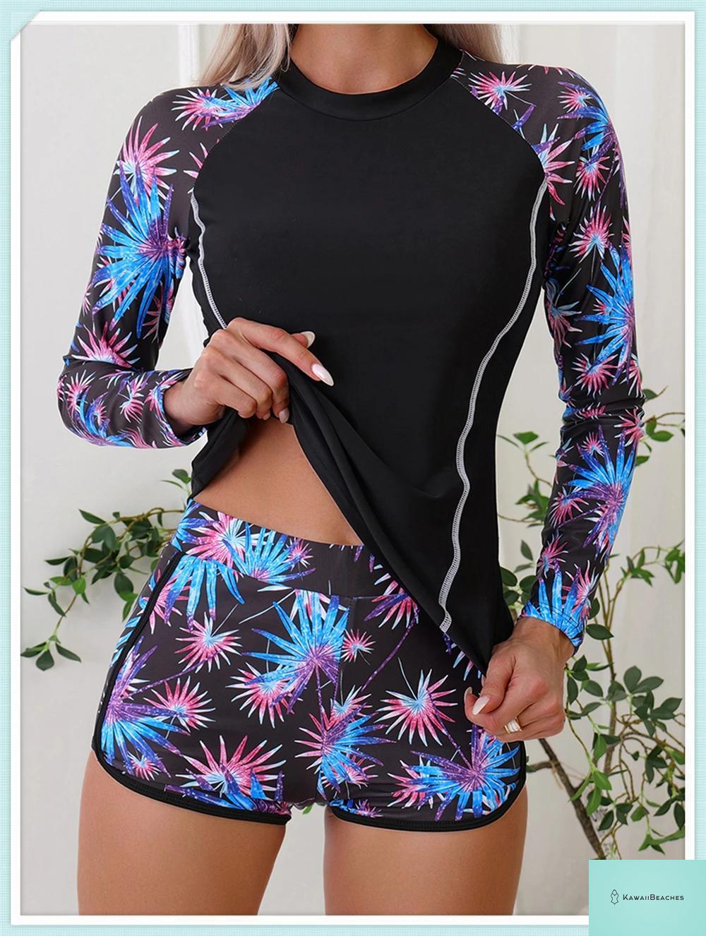 Tropical Long Sleeve Rashguard Swimsuit