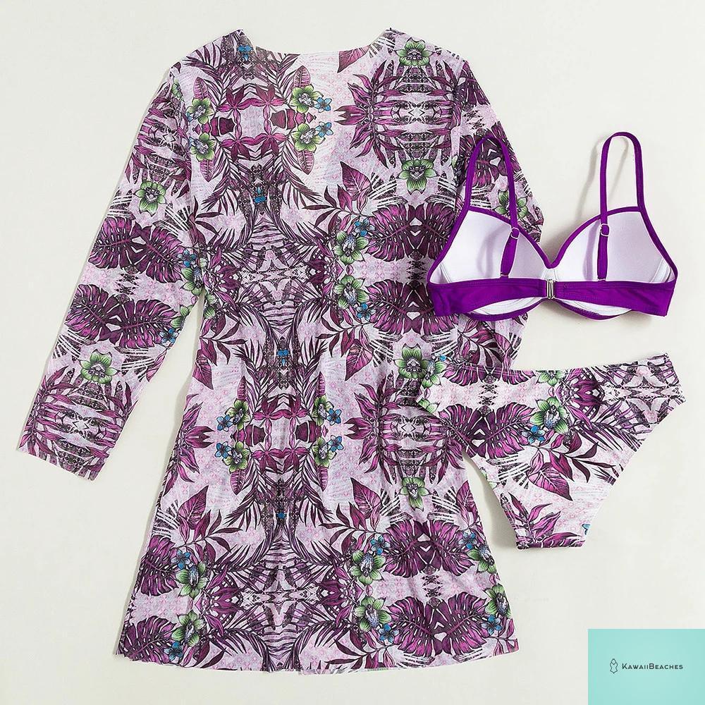 Womens 3 Piece Long Sleeve Swimsuit