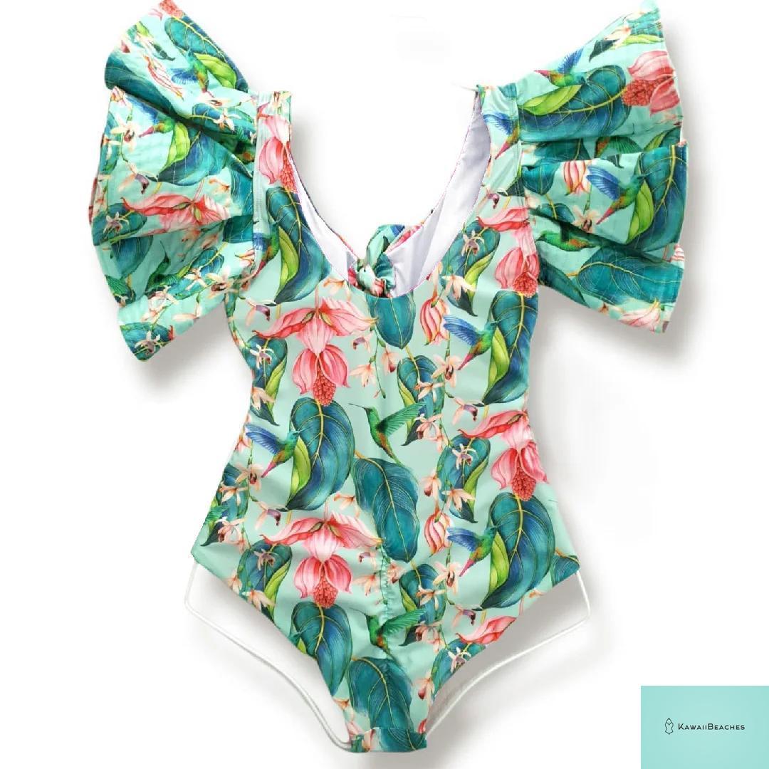 Kawaii V-Neck Lace Print One Piece Swimsuit