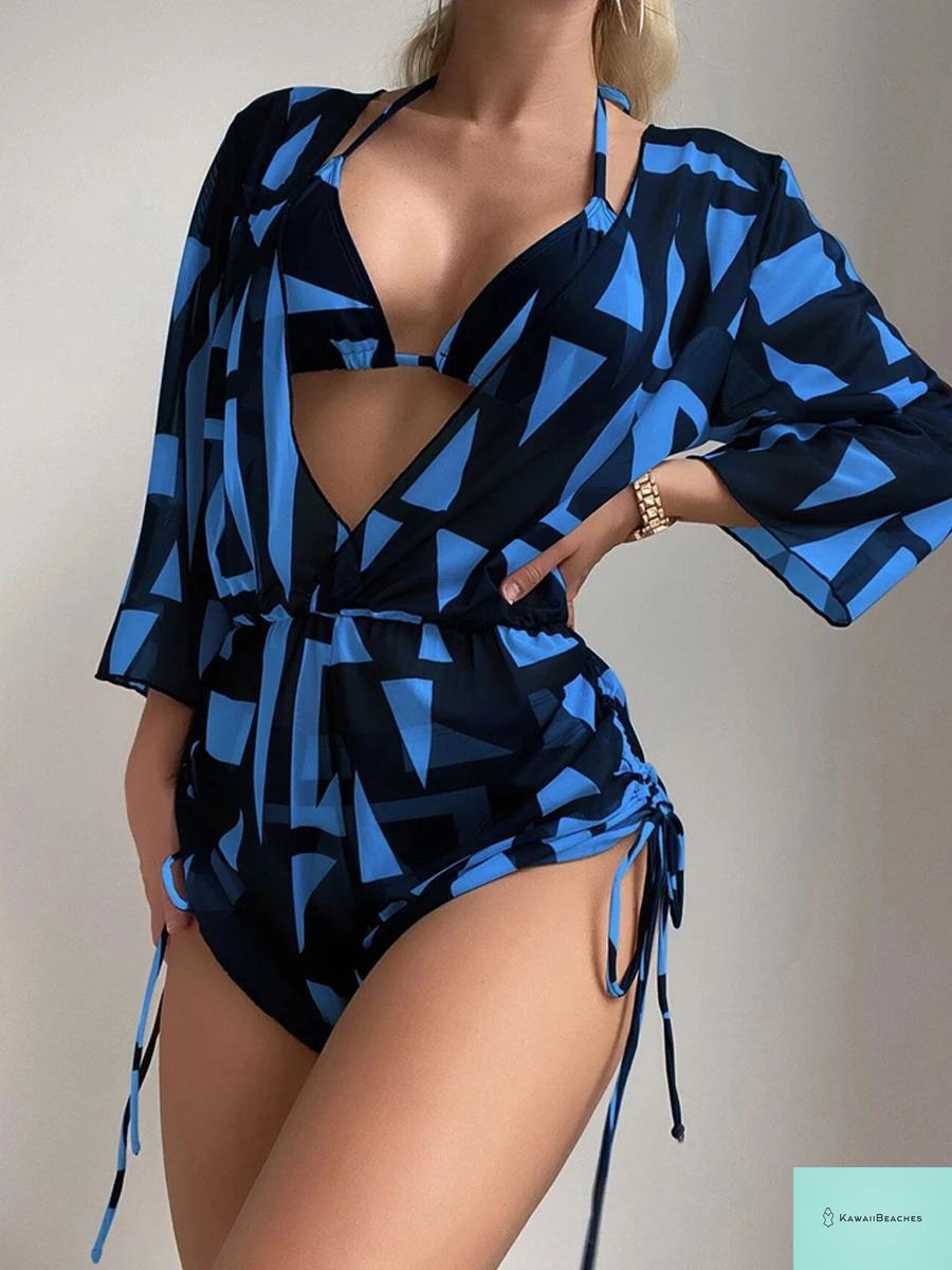 Tropical Print Halter Bikini Swimsuit